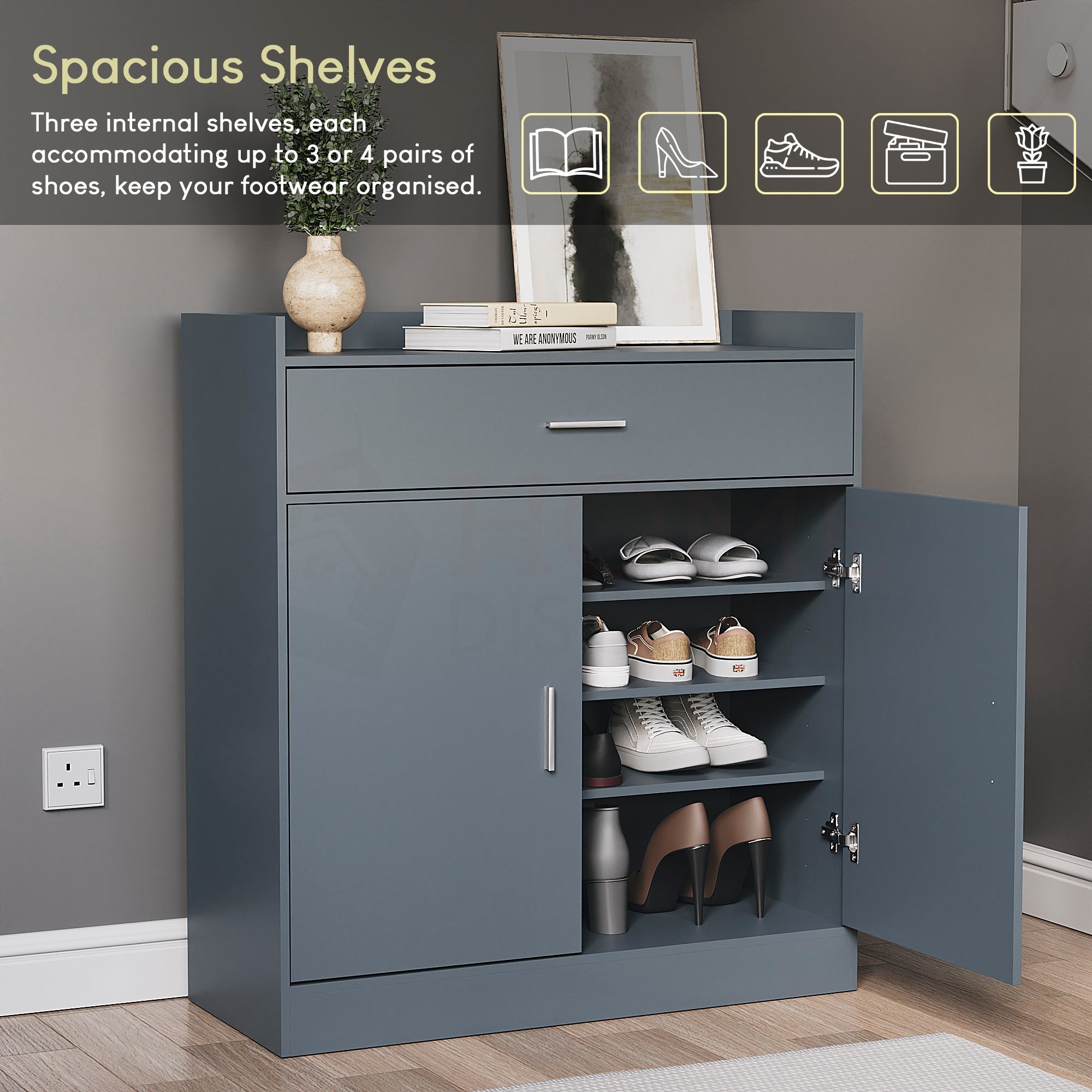 Dalby 2-Door 1-Drawer Shoe Cabinet, Grey
