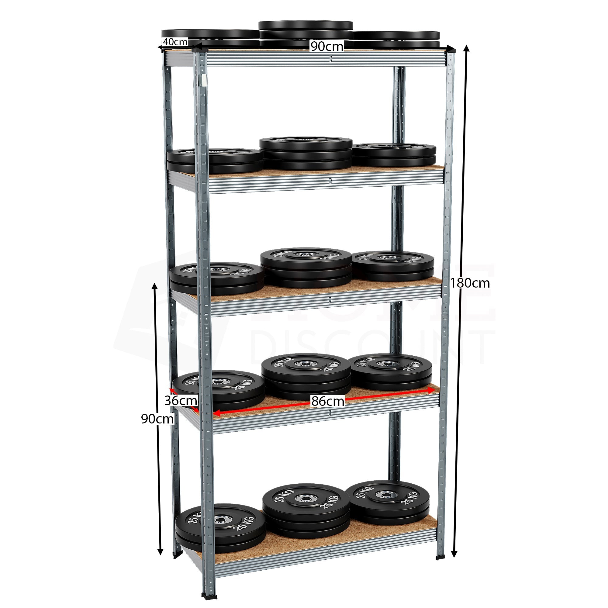 5-Tier Shelf, Large, Galvanised - 4 Bay
