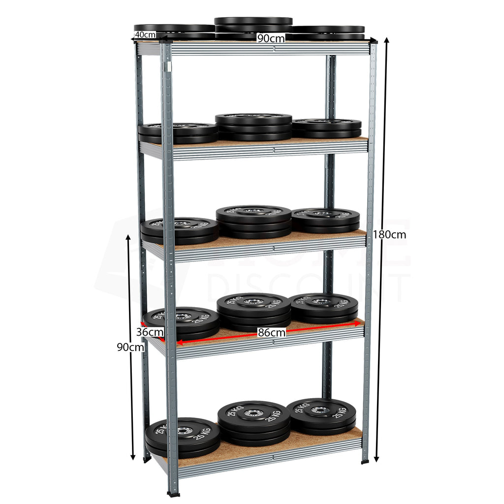 5-Tier Shelf, Large, Galvanised - 3 Bay