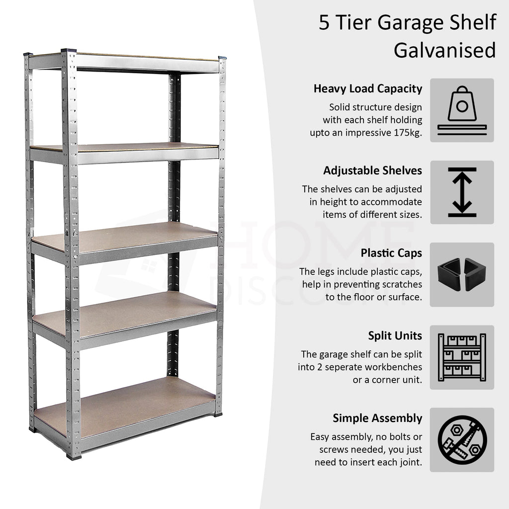 5-Tier Shelf, Large, Galvanised - 3 Bay