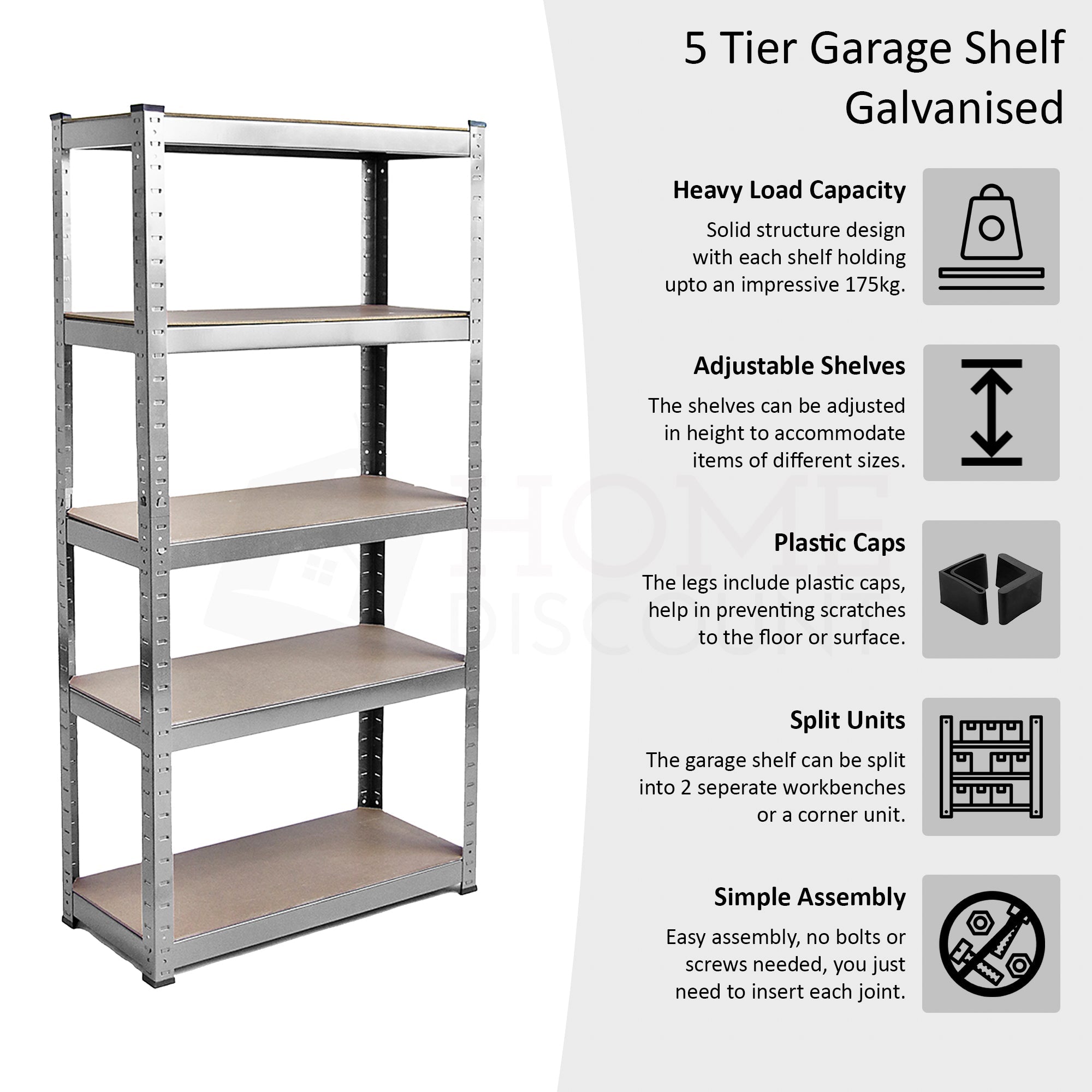 5-Tier Shelf, Large, Galvanised - 3 Bay