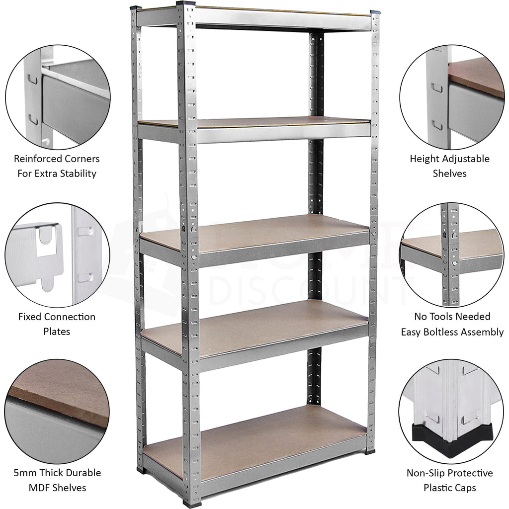 5-Tier Shelf, Large, Galvanised - 3 Bay