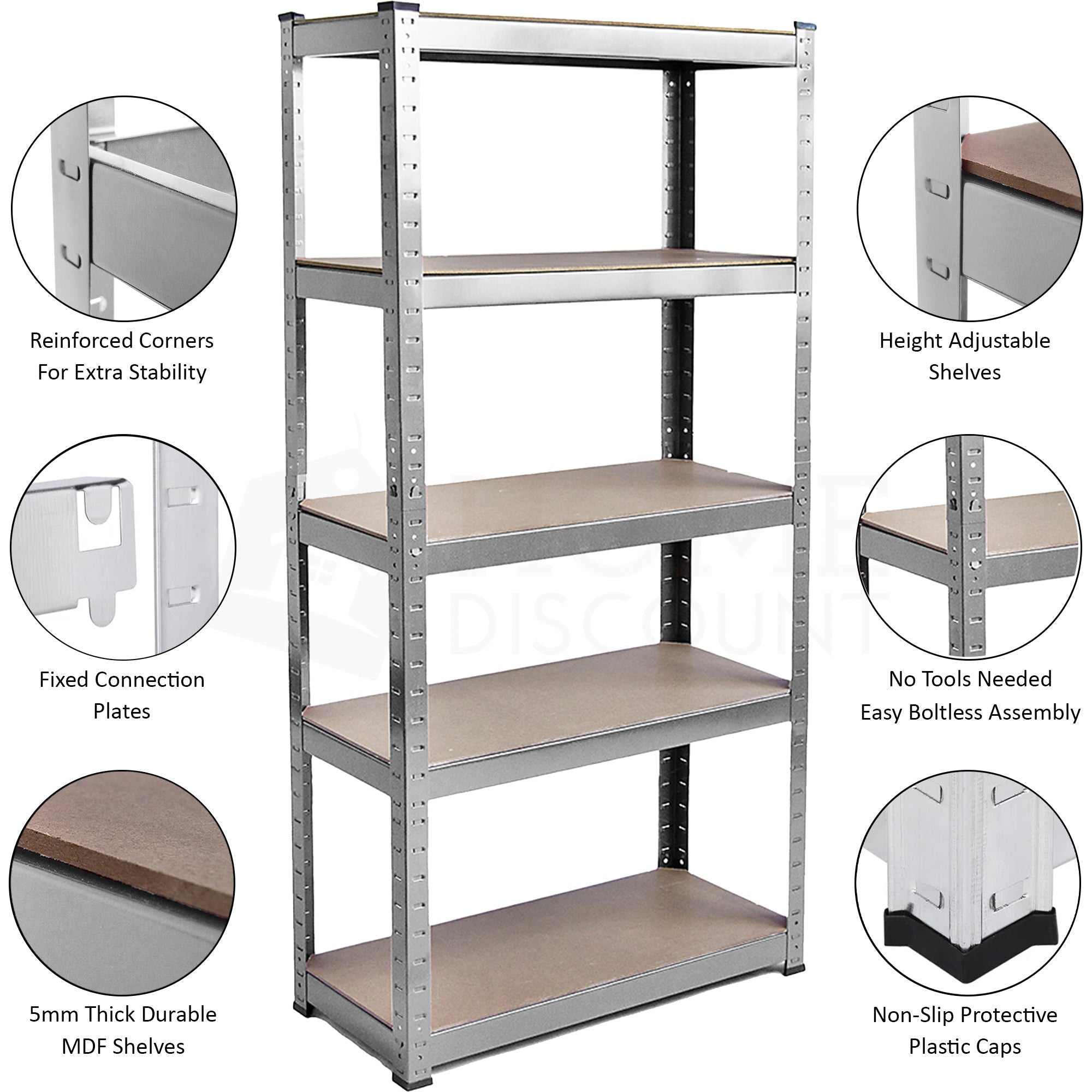 5-Tier Shelf, Large, Galvanised - 3 Bay