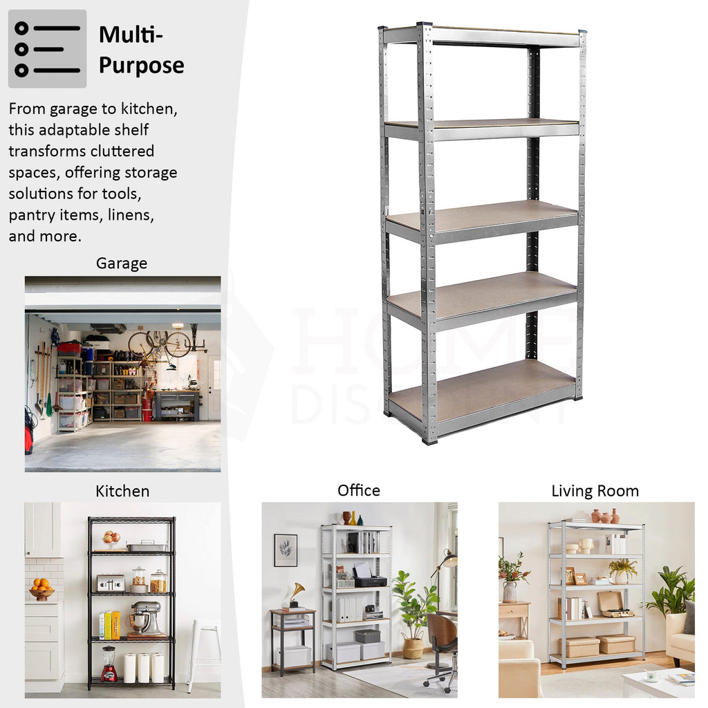 5-Tier Shelf, Large, Galvanised - 3 Bay