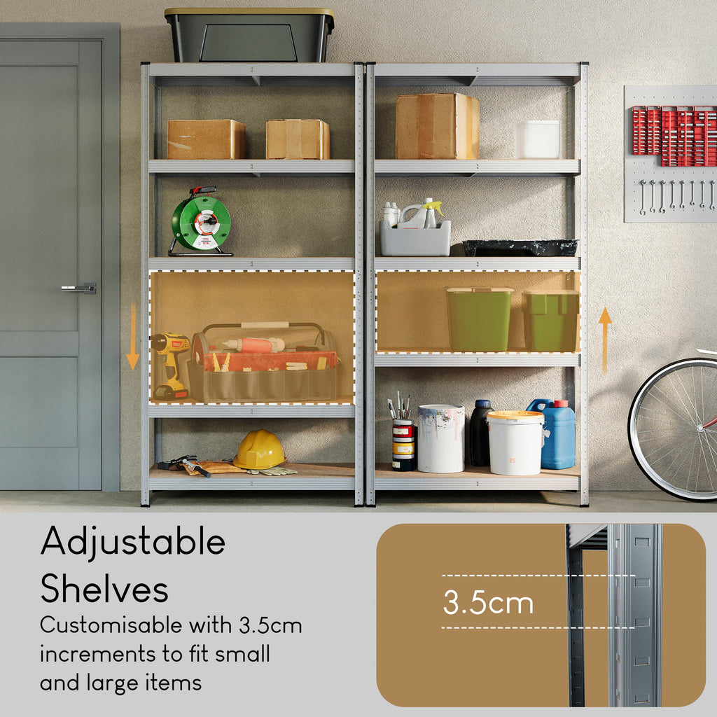 5-Tier Shelf, Large, Galvanised - 3 Bay