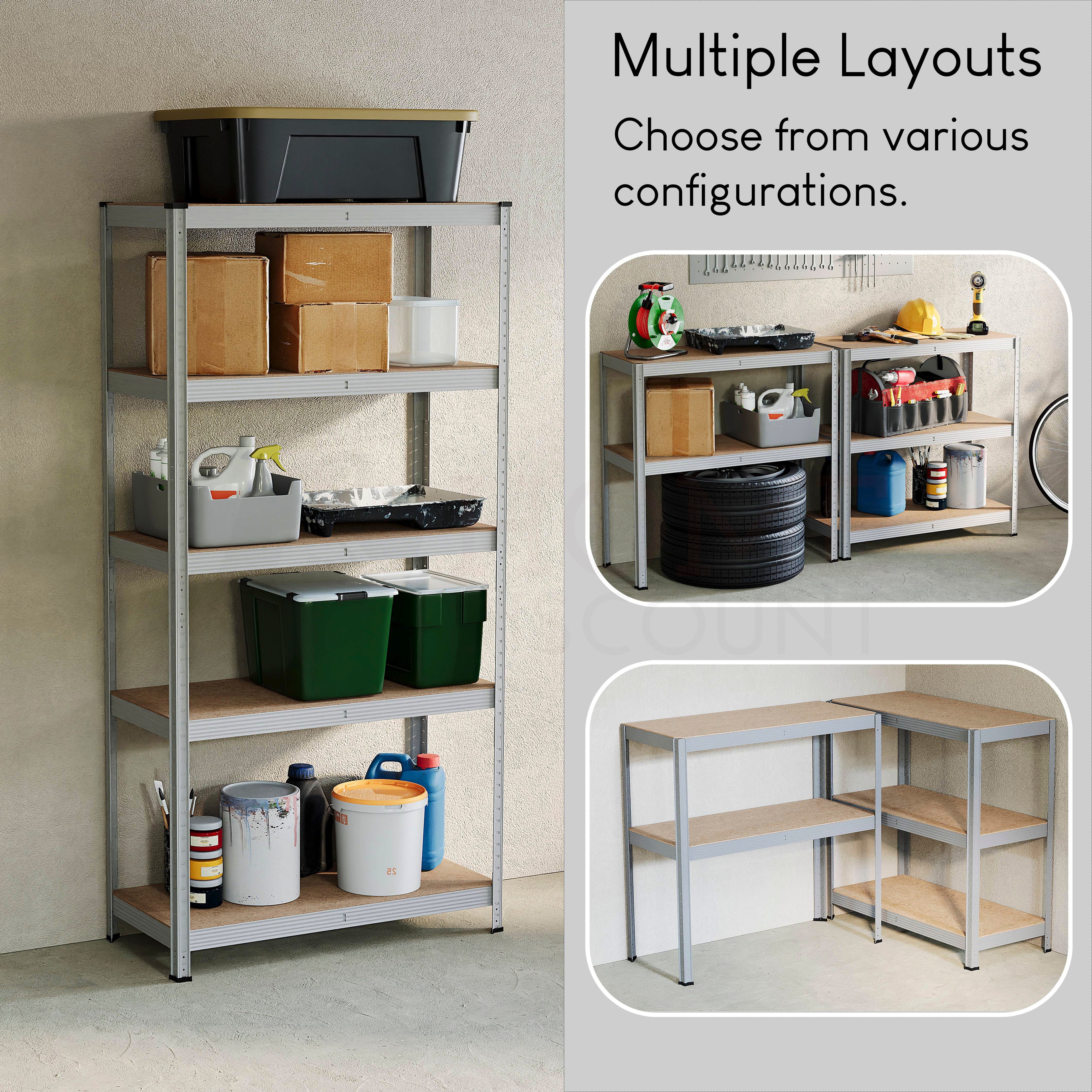 5-Tier Shelf, Large, Galvanised - 4 Bay