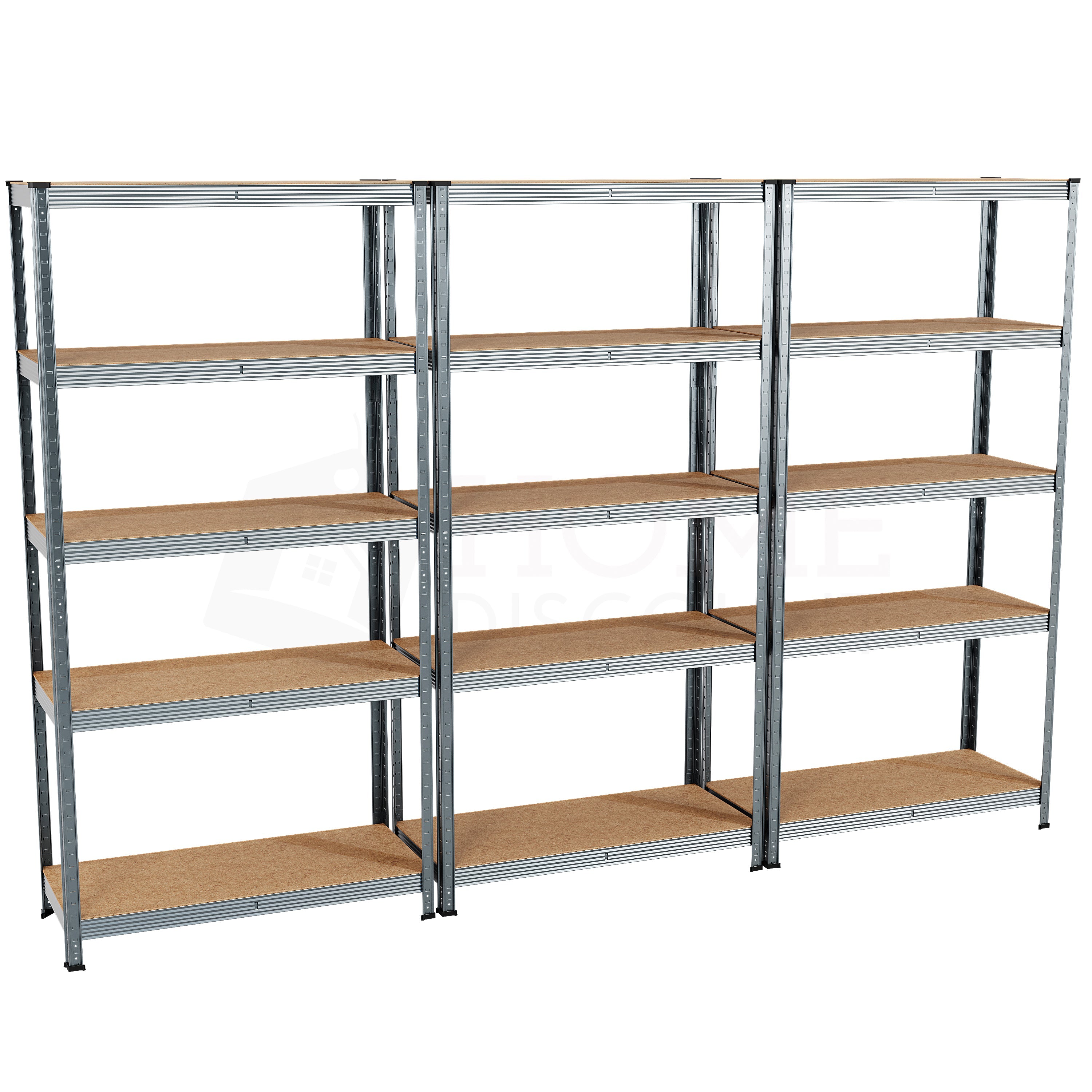 5-Tier Shelf, Large, Galvanised - 3 Bay