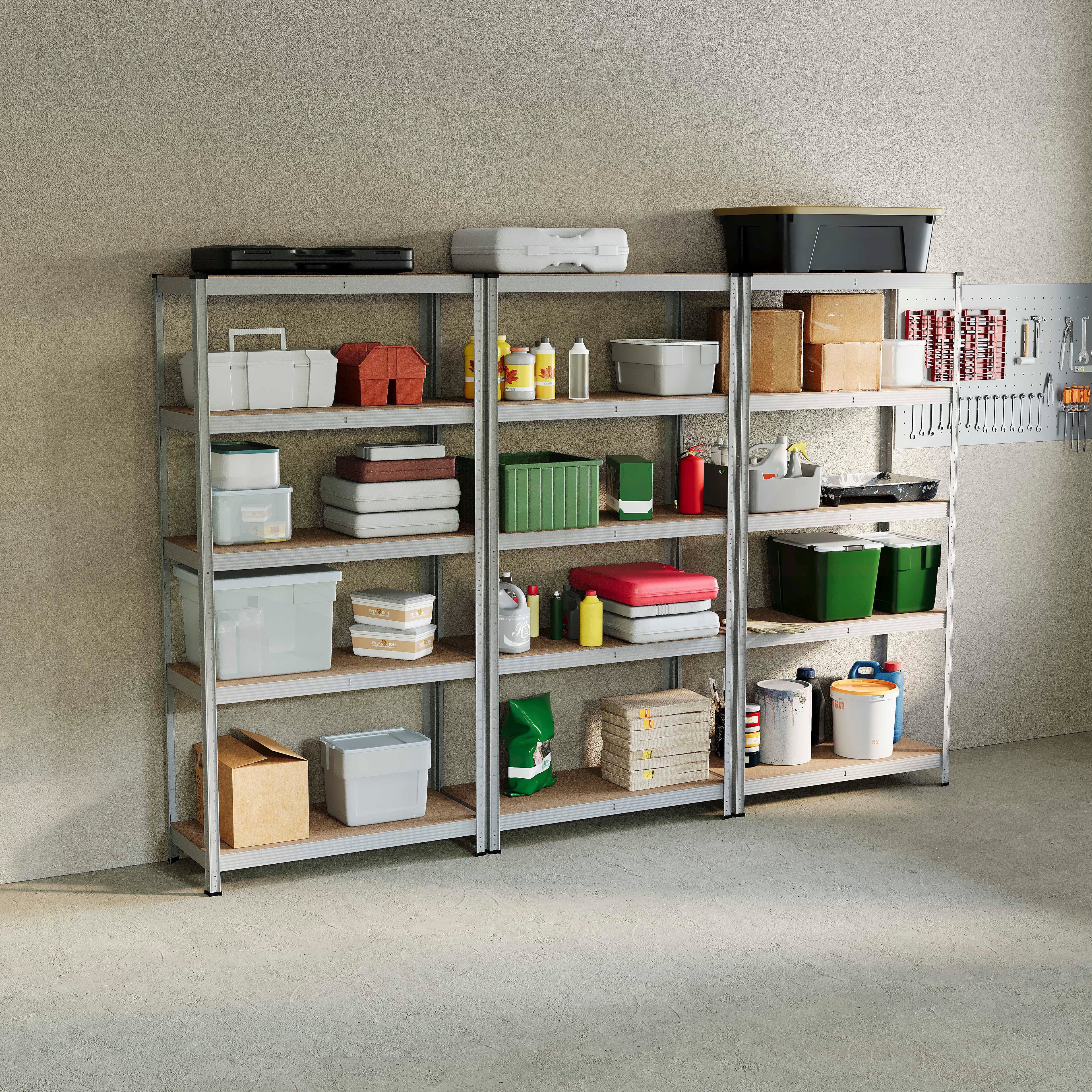 5-Tier Shelf, Large, Galvanised - 3 Bay