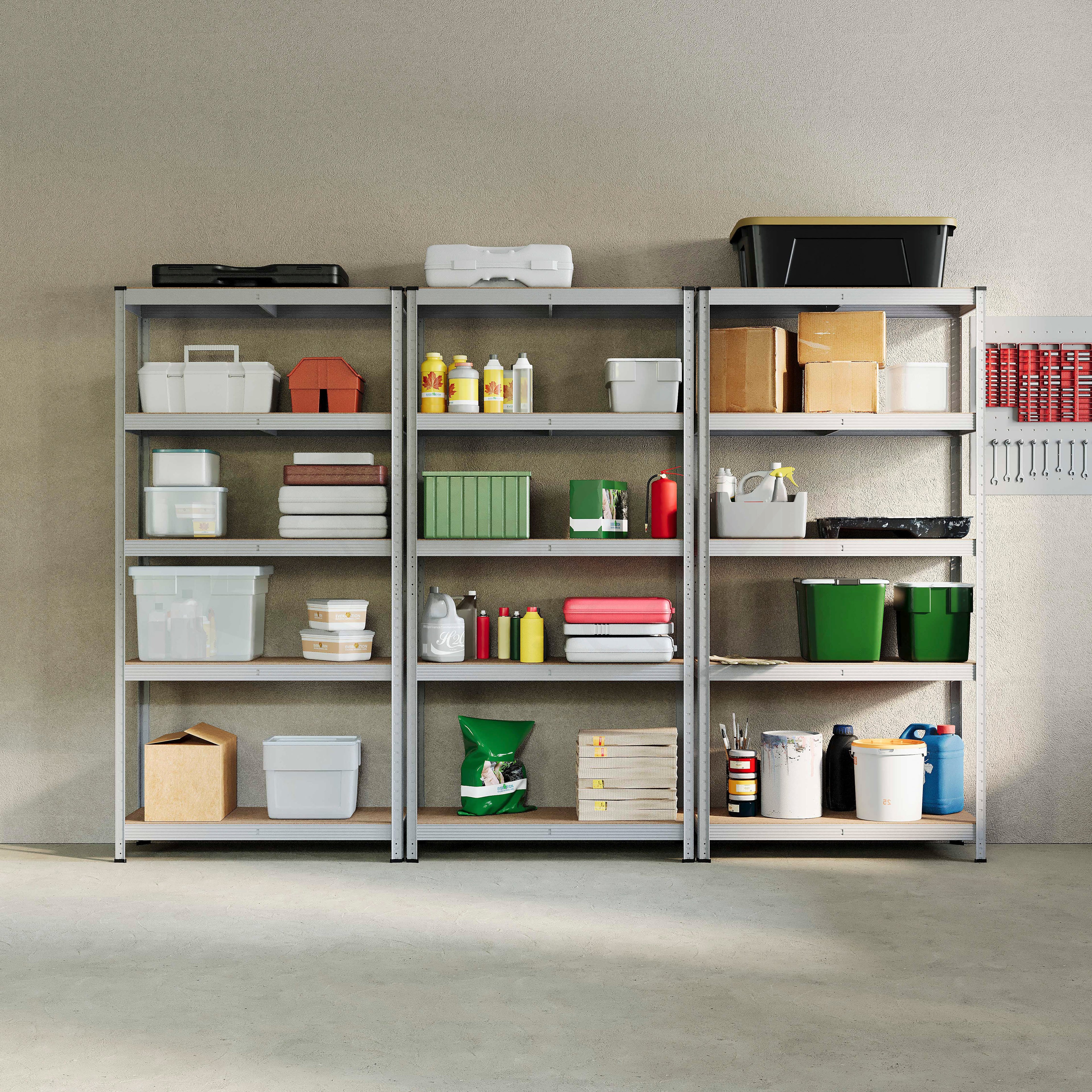 5-Tier Shelf, Large, Galvanised - 3 Bay