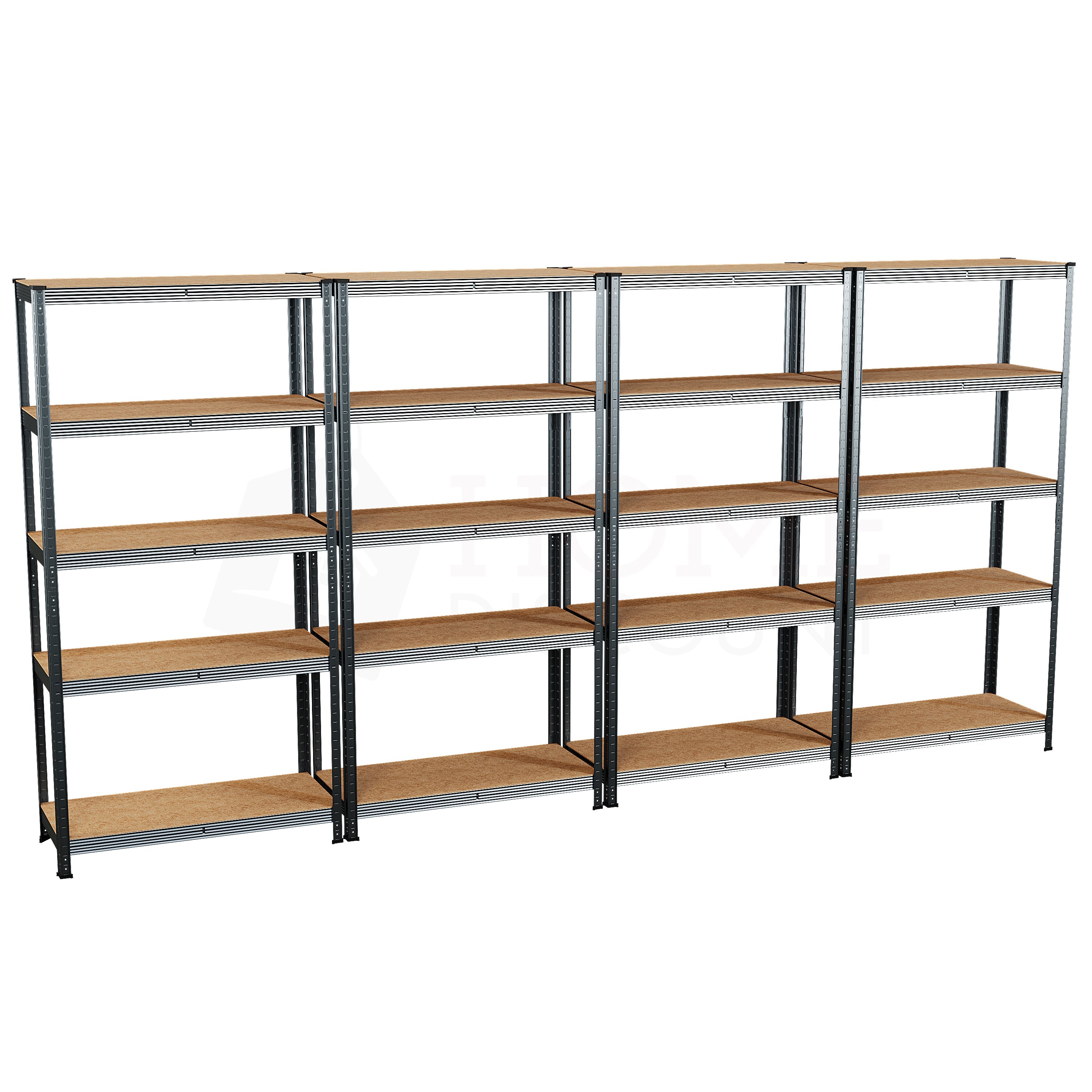 5-Tier Shelf, Large, Galvanised - 4 Bay