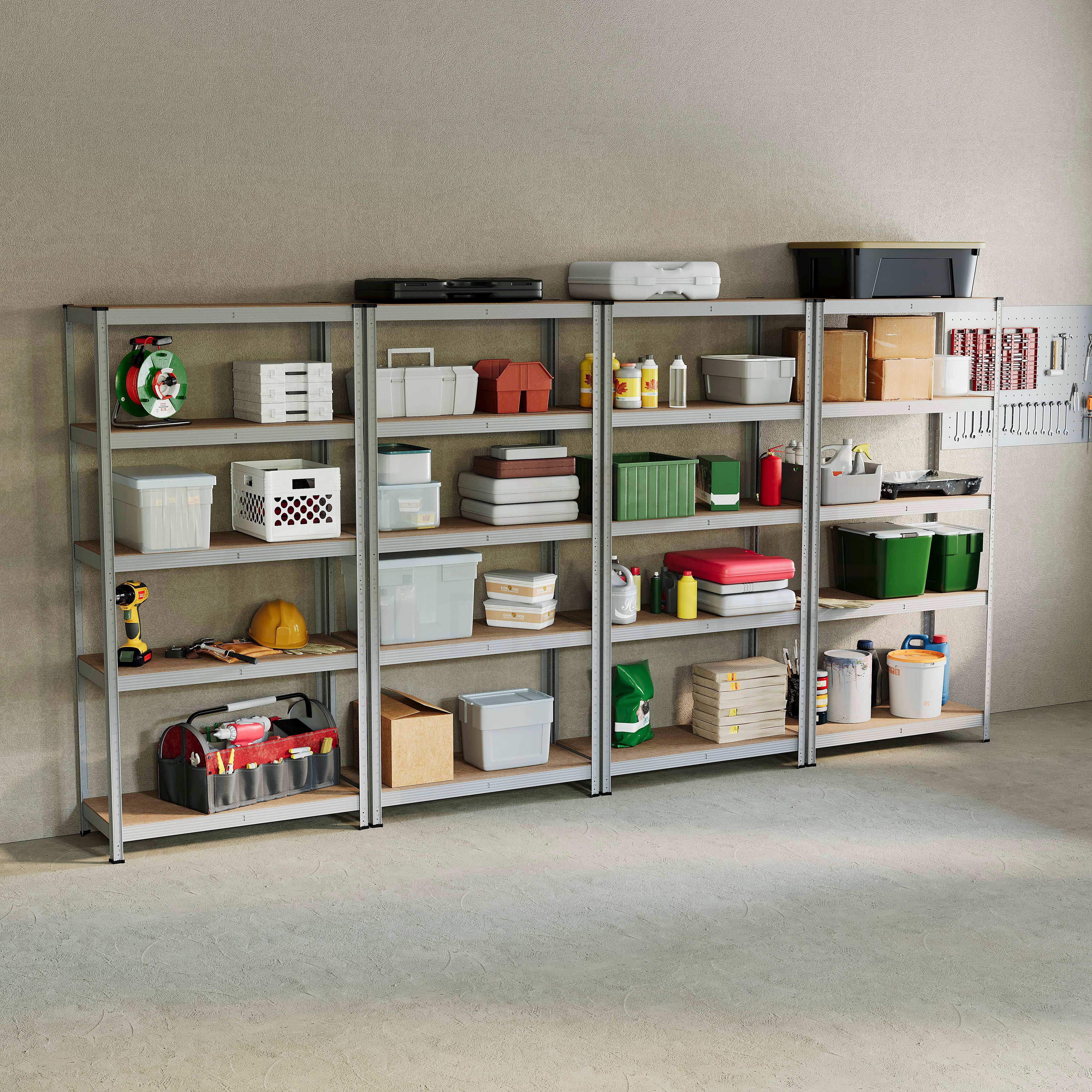5-Tier Shelf, Large, Galvanised - 4 Bay