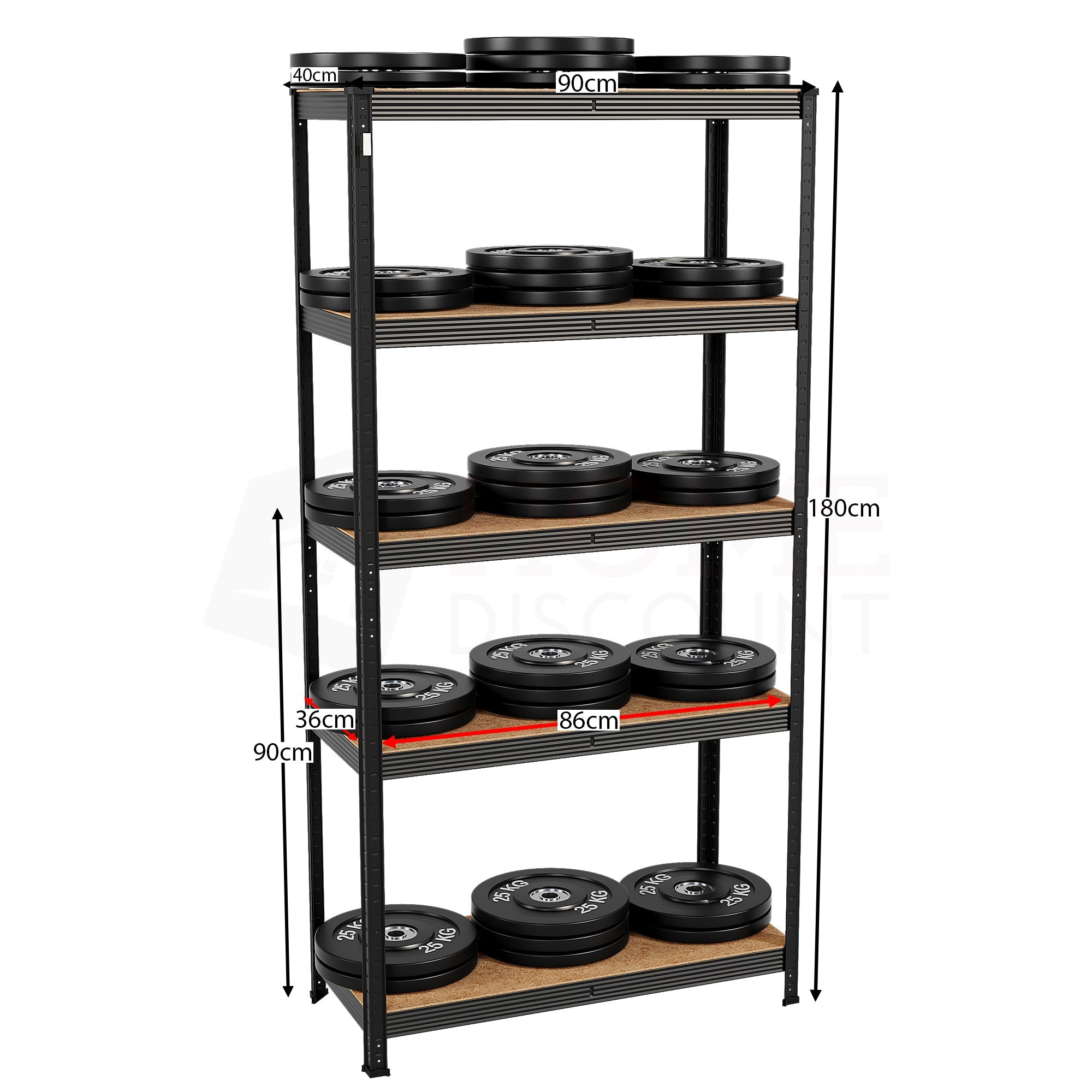 5-Tier Shelf, Large, Black - 4 Bay