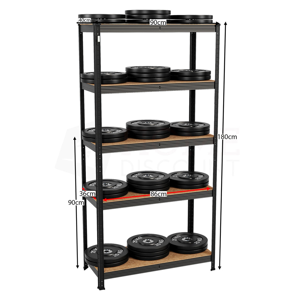 5-Tier Shelf, Large, Black - 3 Bay