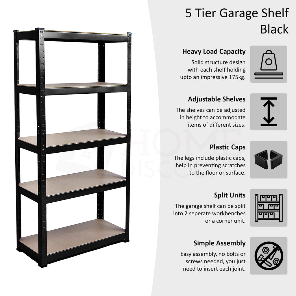 5-Tier Shelf, Large, Black - 3 Bay