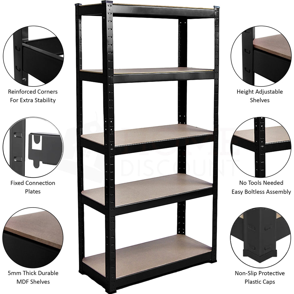 5-Tier Shelf, Large, Black - 3 Bay