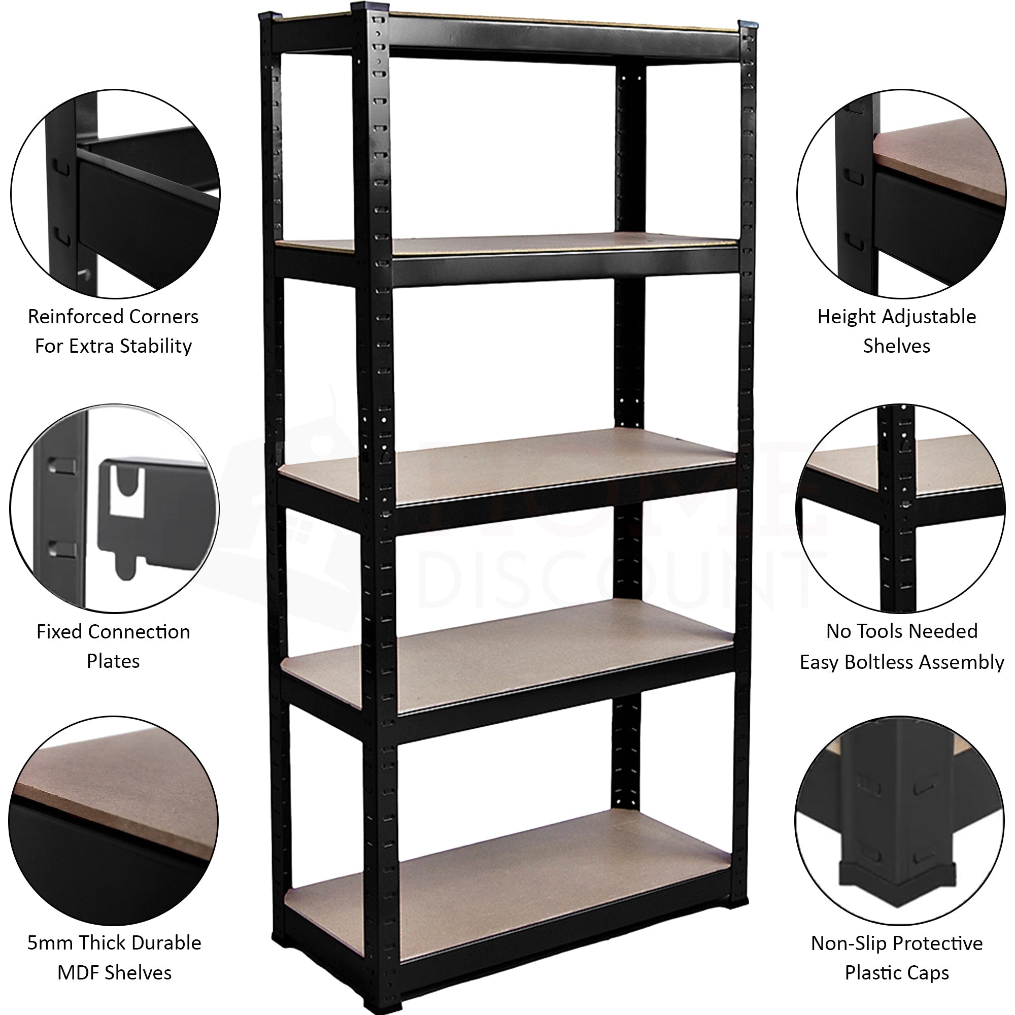 5-Tier Shelf, Large, Black - 3 Bay