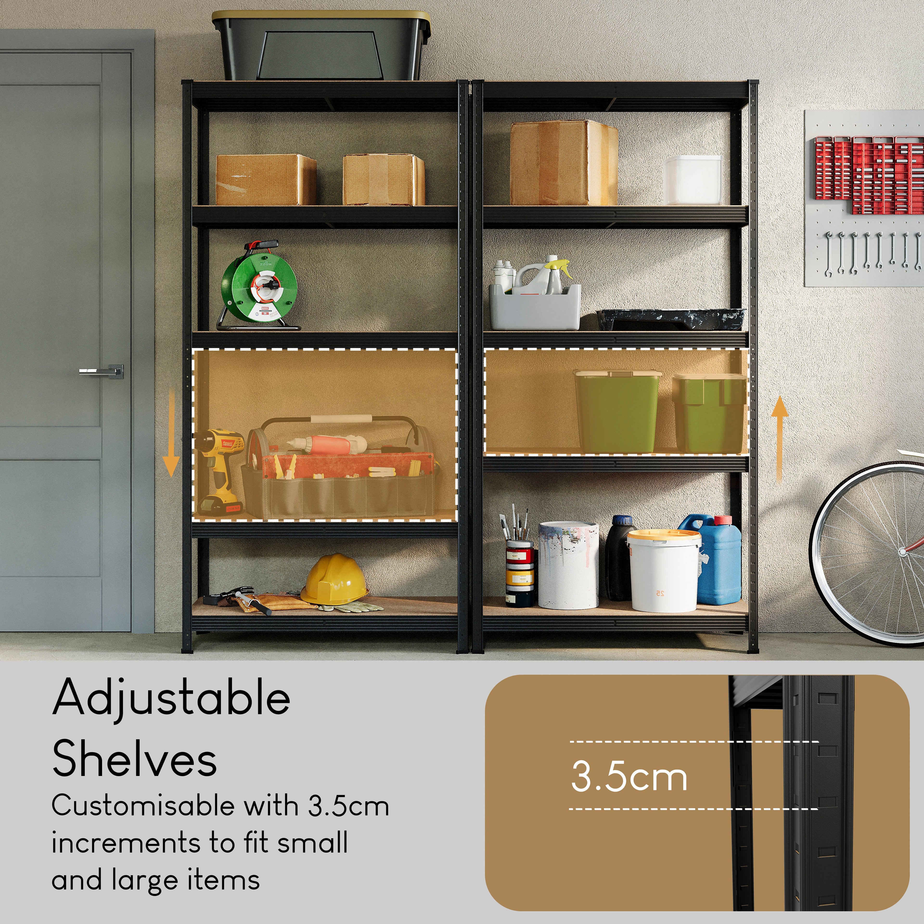 5-Tier Shelf, Large, Black - 4 Bay