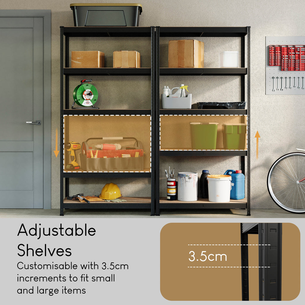 5-Tier Shelf, Large, Black - 3 Bay