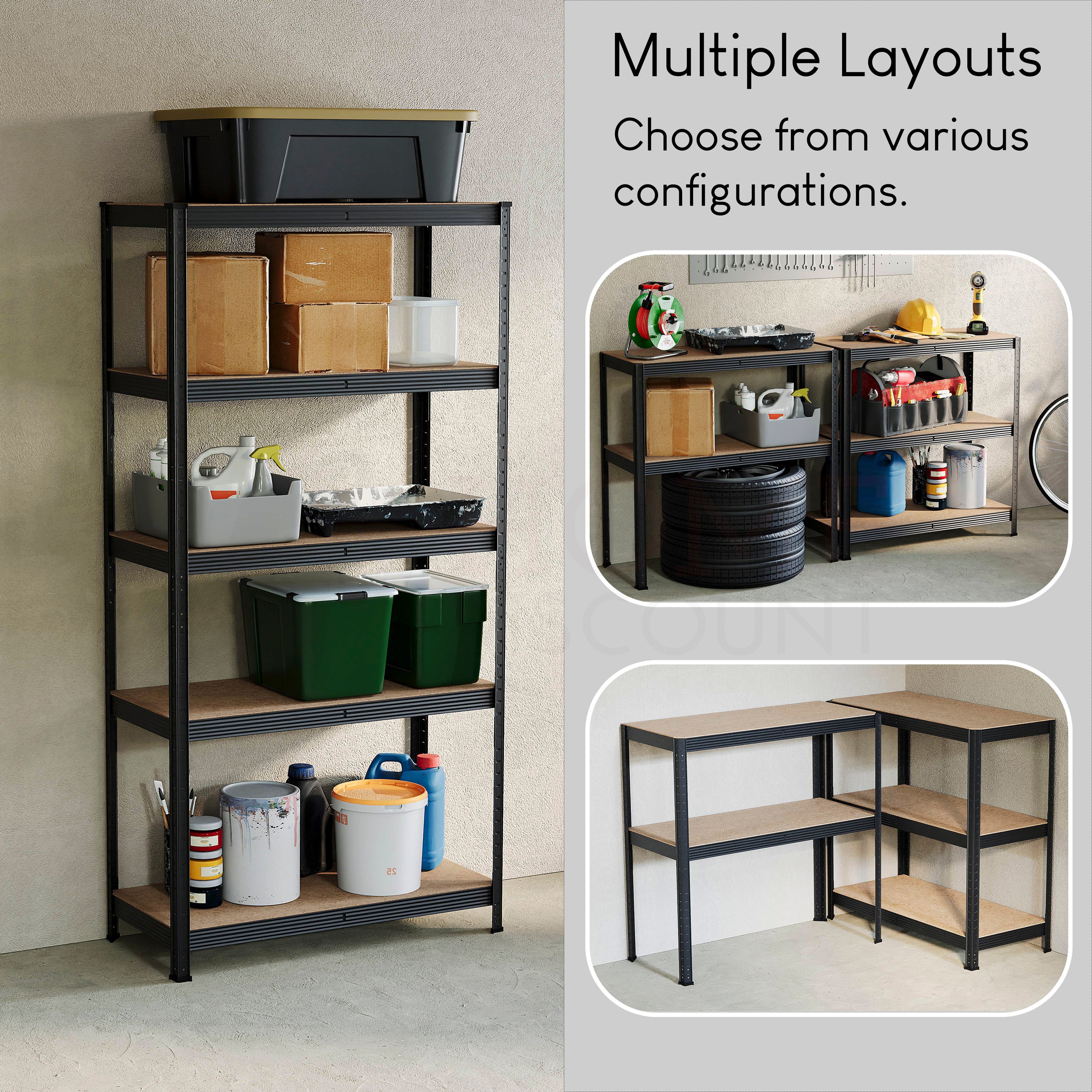 5-Tier Shelf, Large, Black - 4 Bay