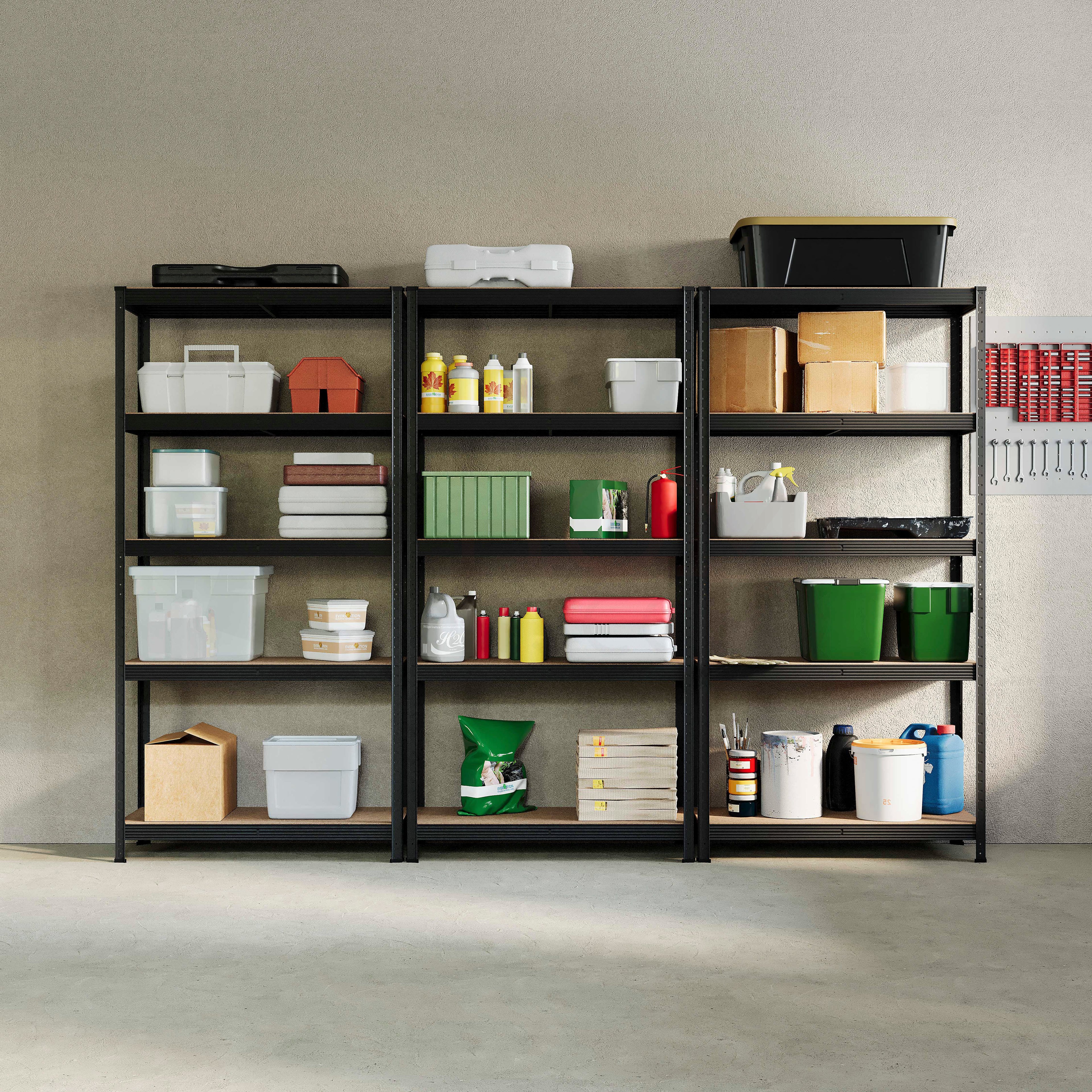 5-Tier Shelf, Large, Black - 3 Bay