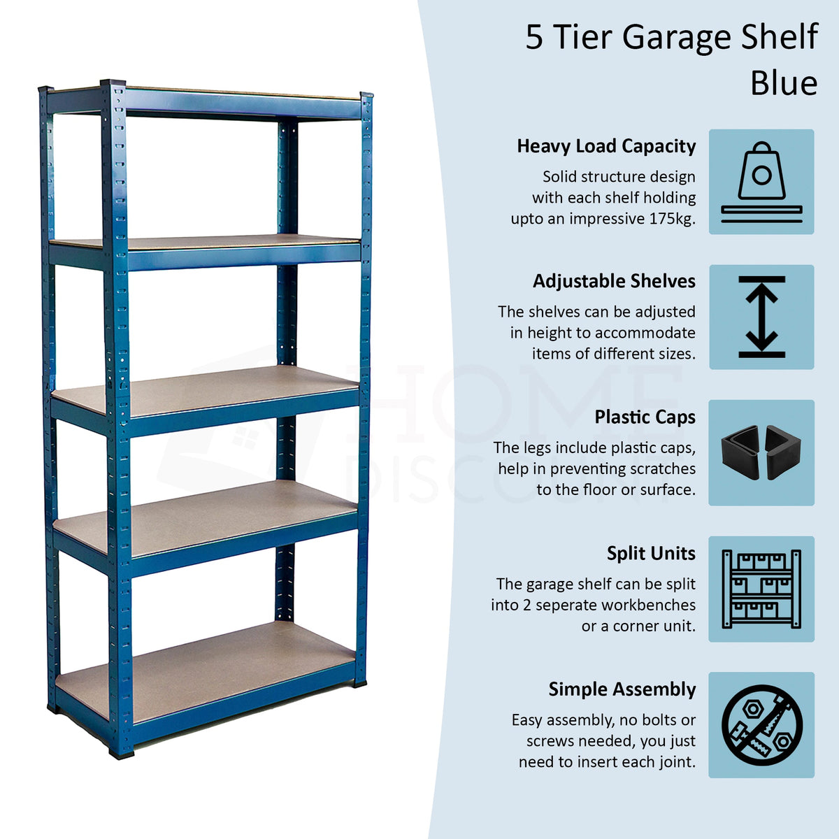 5-Tier Shelf, Large, Blue - 4 Bay