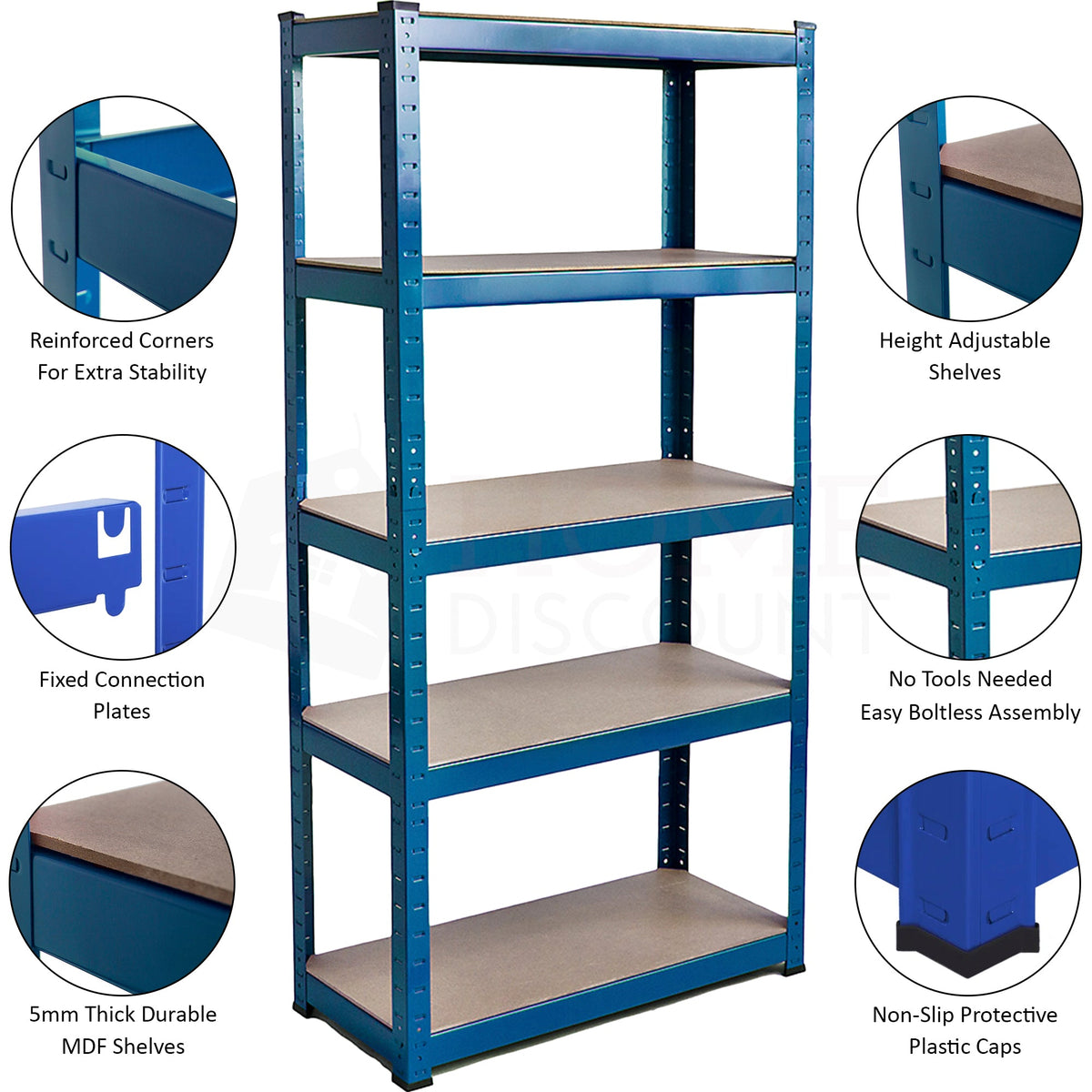 5-Tier Shelf, Large, Blue - 3 Bay