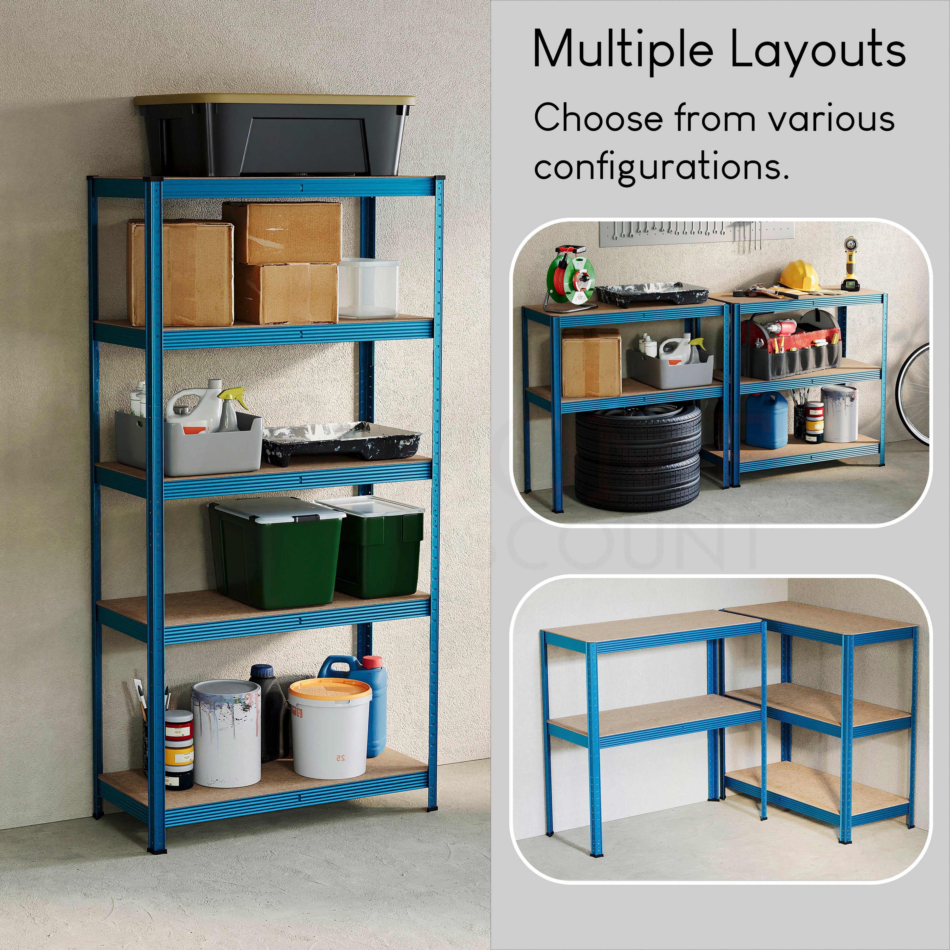 5-Tier Shelf, Large, Blue - 3 Bay
