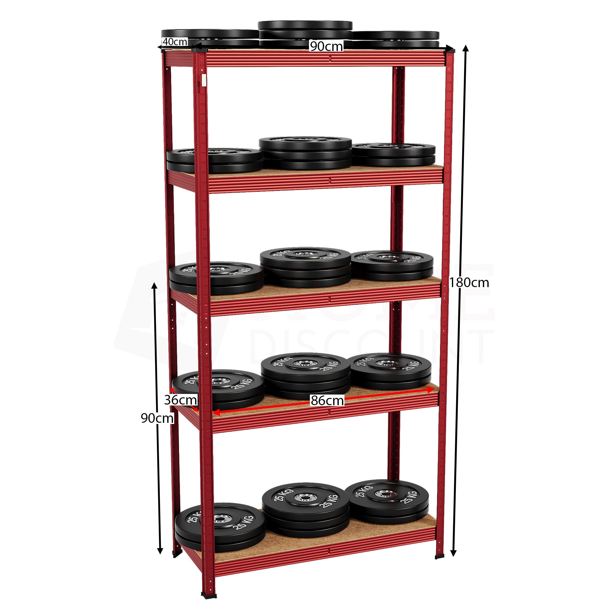 5-Tier Shelf, Large, Red - 4 Bay
