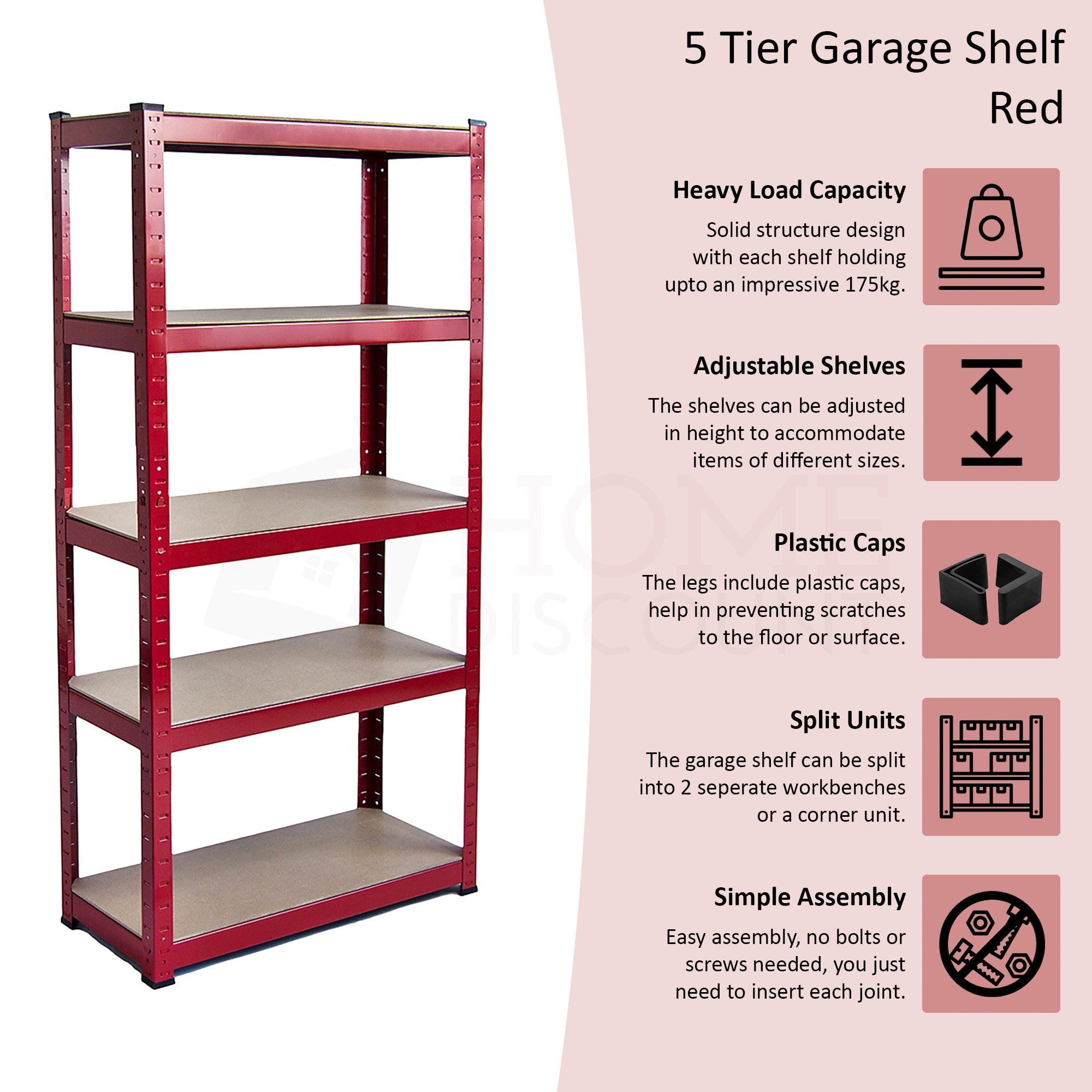 5-Tier Shelf, Large, Red - 3 Bay