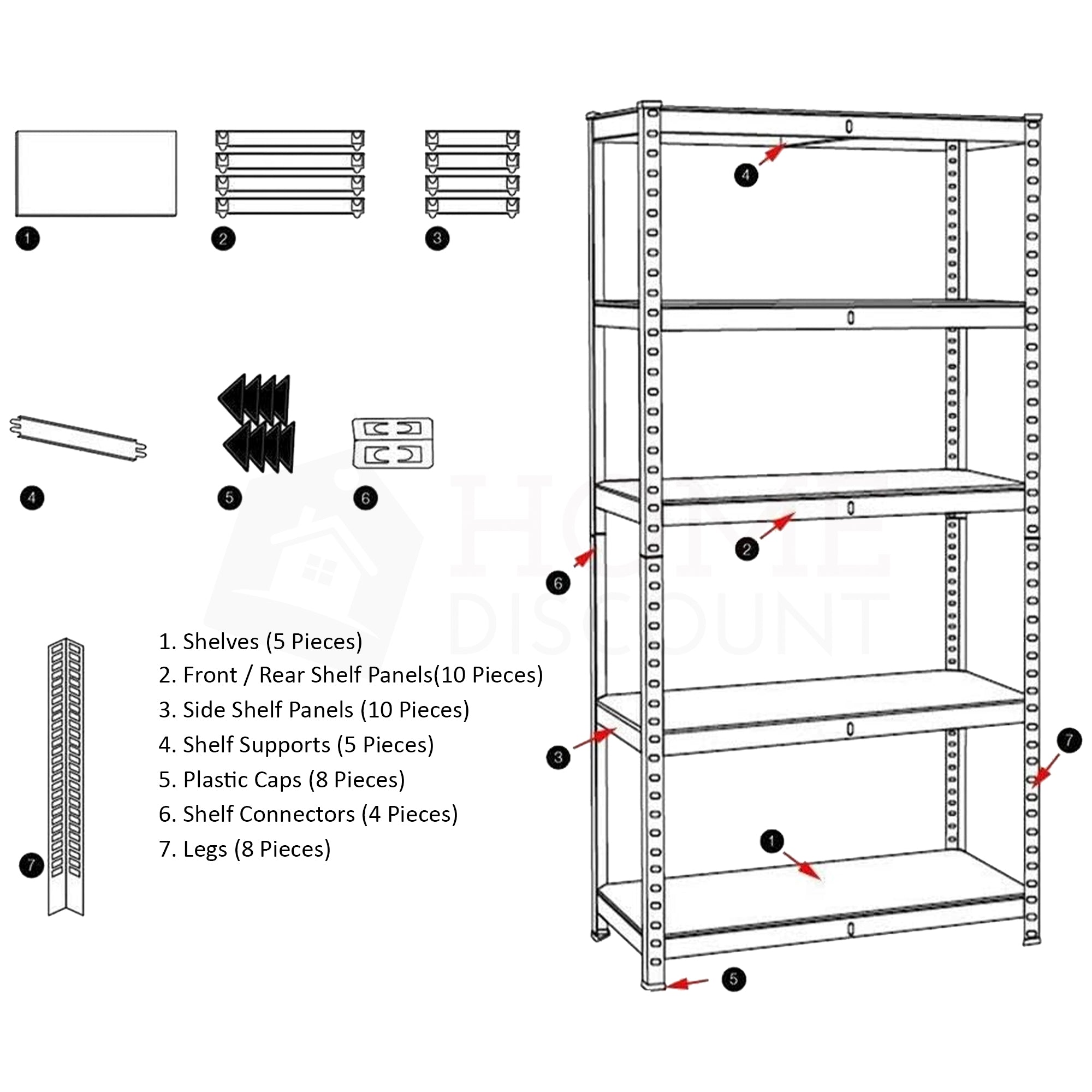 5-Tier Shelf, Large, Red - 3 Bay