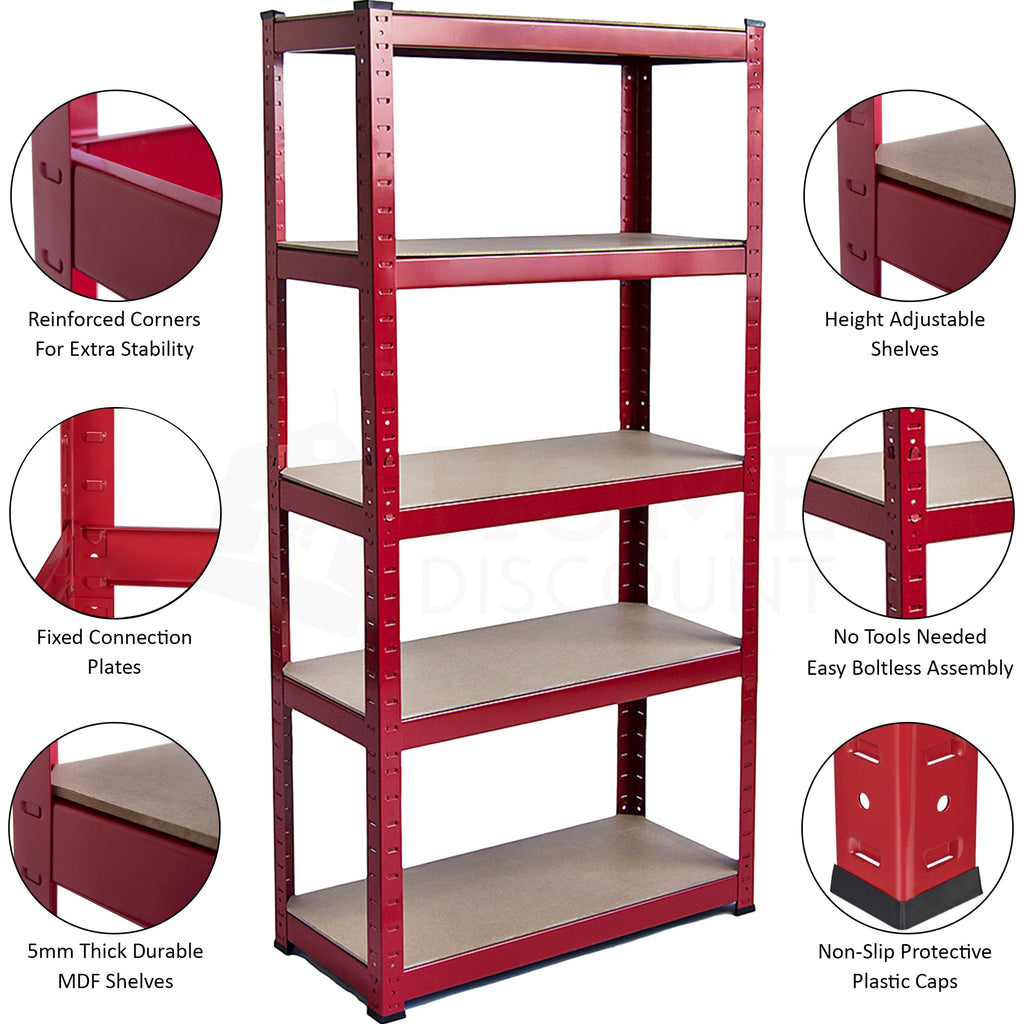 5-Tier Shelf, Large, Red - 4 Bay