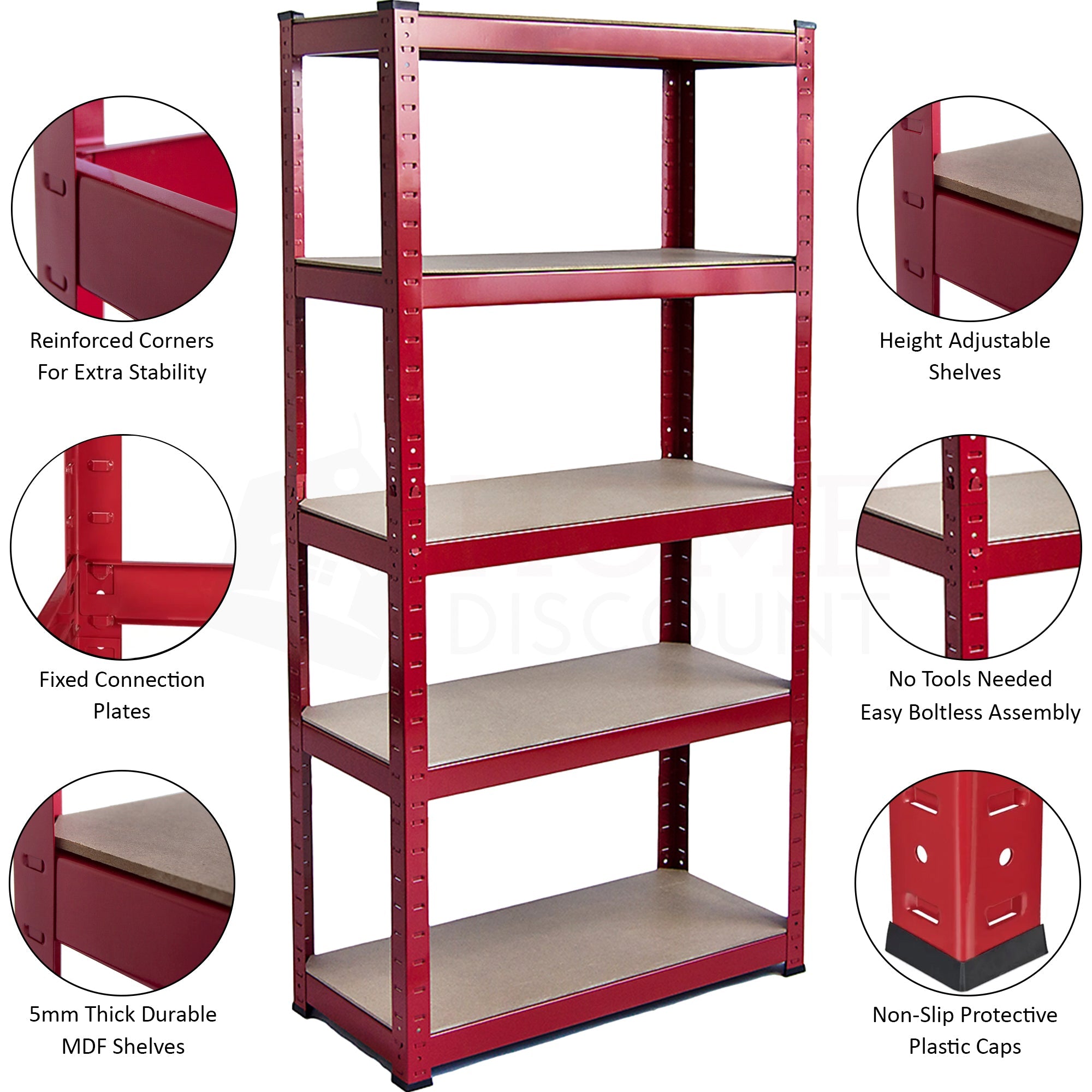 5-Tier Shelf, Large, Red - 3 Bay