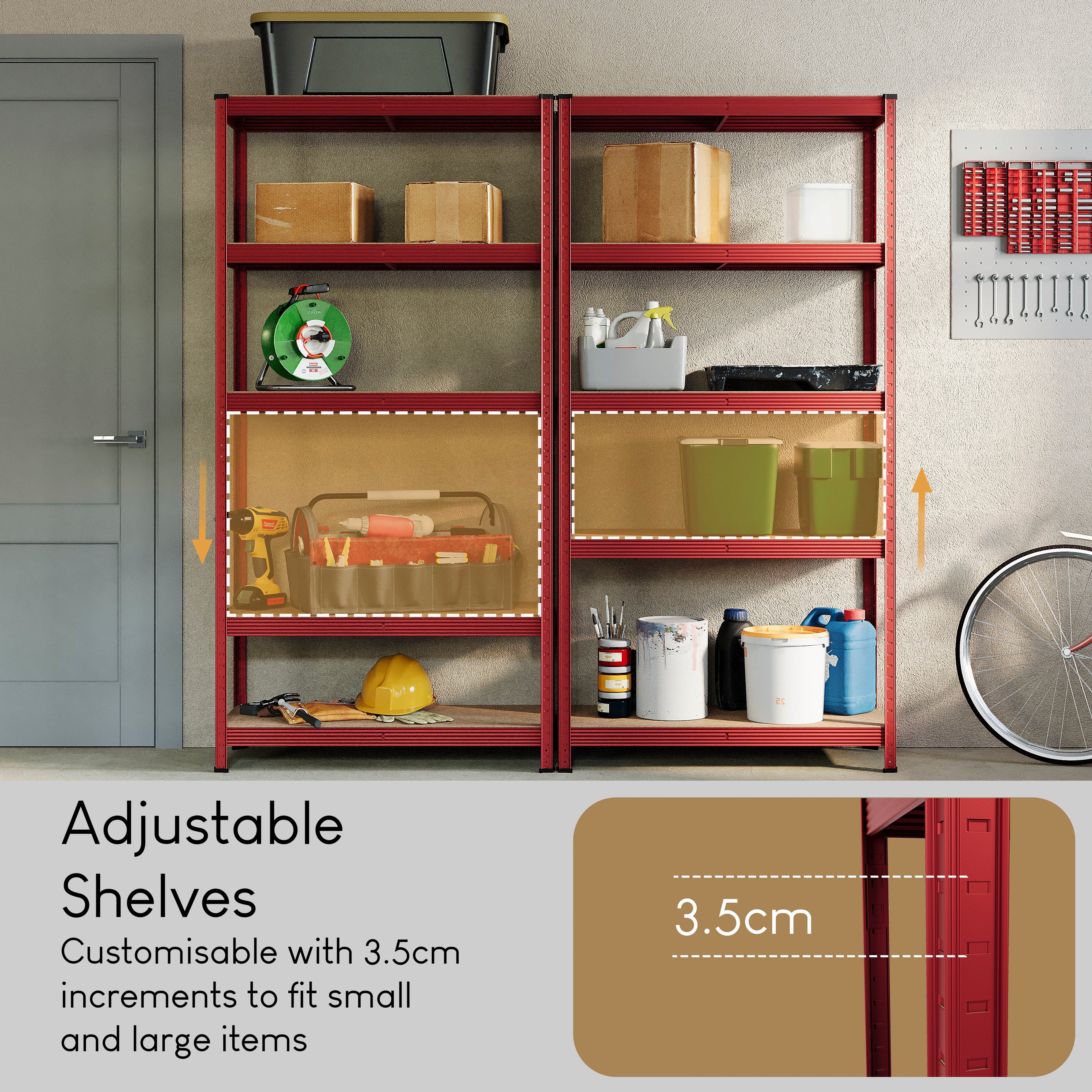 5-Tier Shelf, Large, Red - 3 Bay