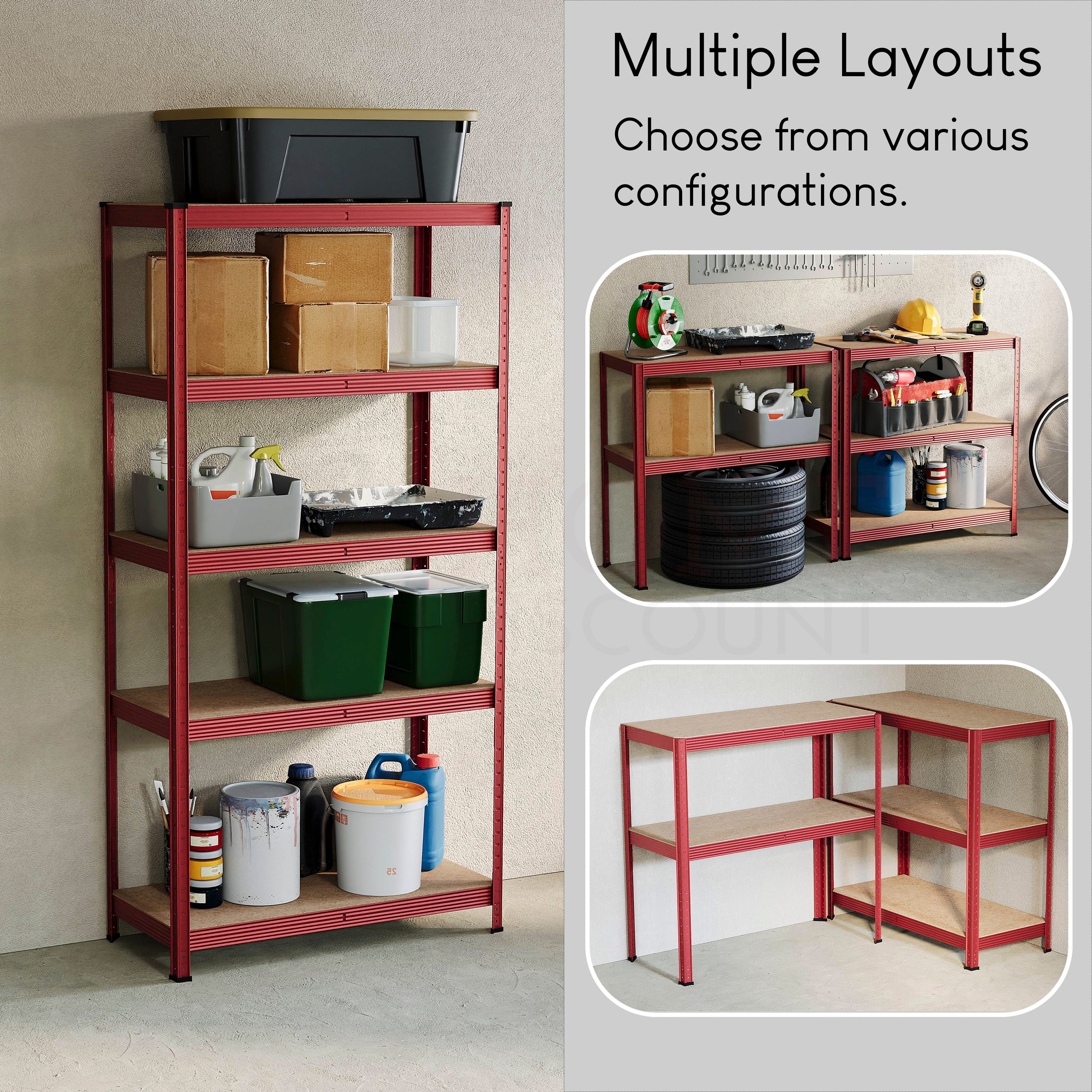 5-Tier Shelf, Large, Red - 4 Bay