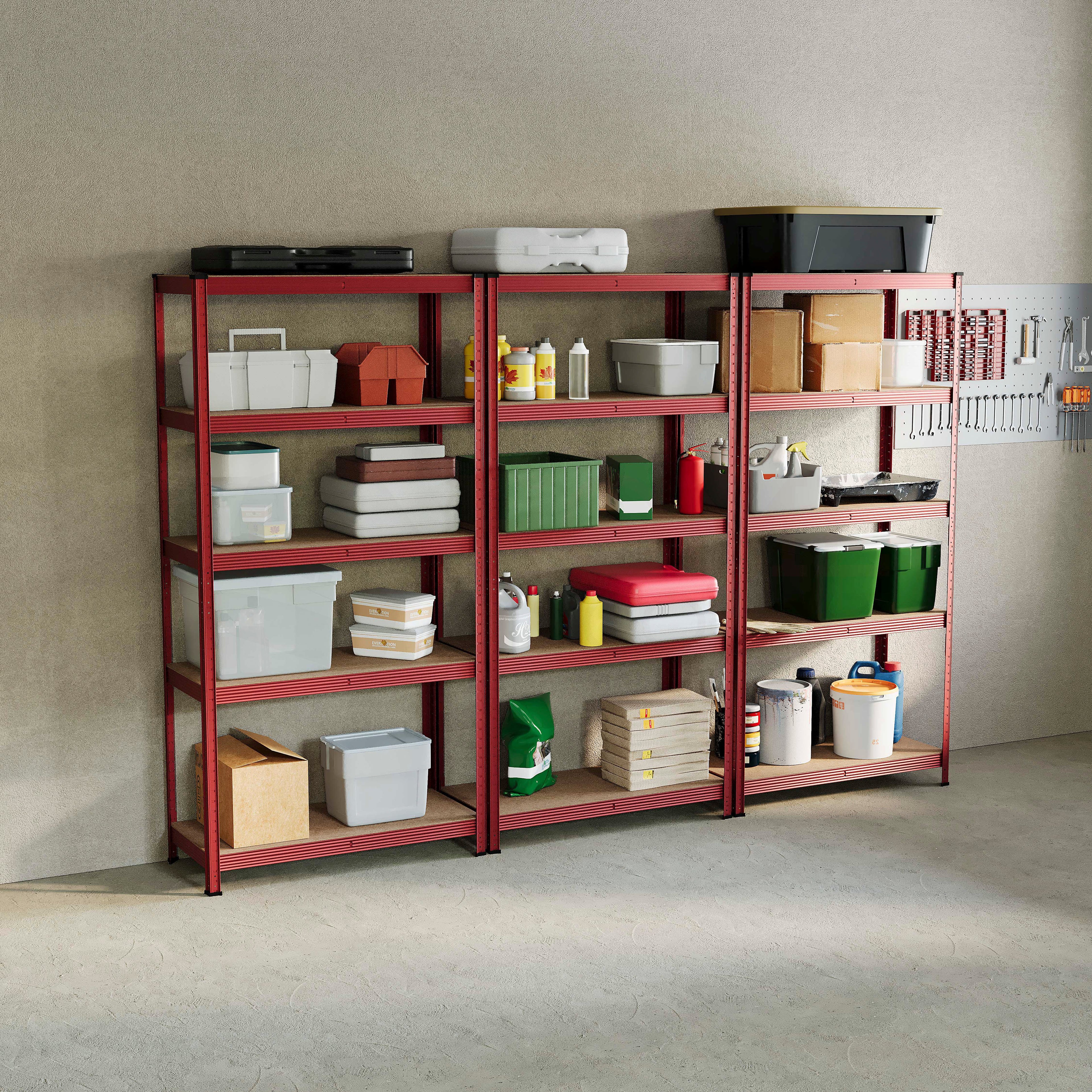5-Tier Shelf, Large, Red - 3 Bay