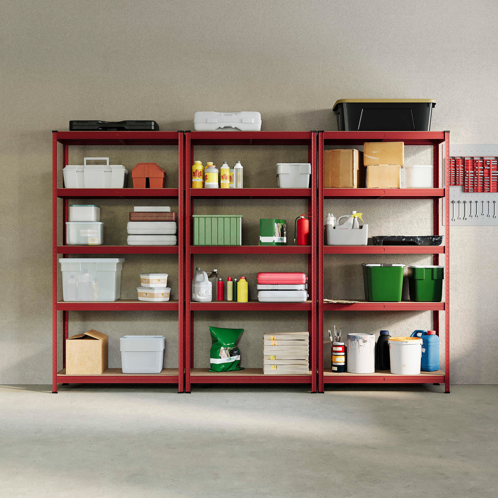 5-Tier Shelf, Large, Red - 3 Bay