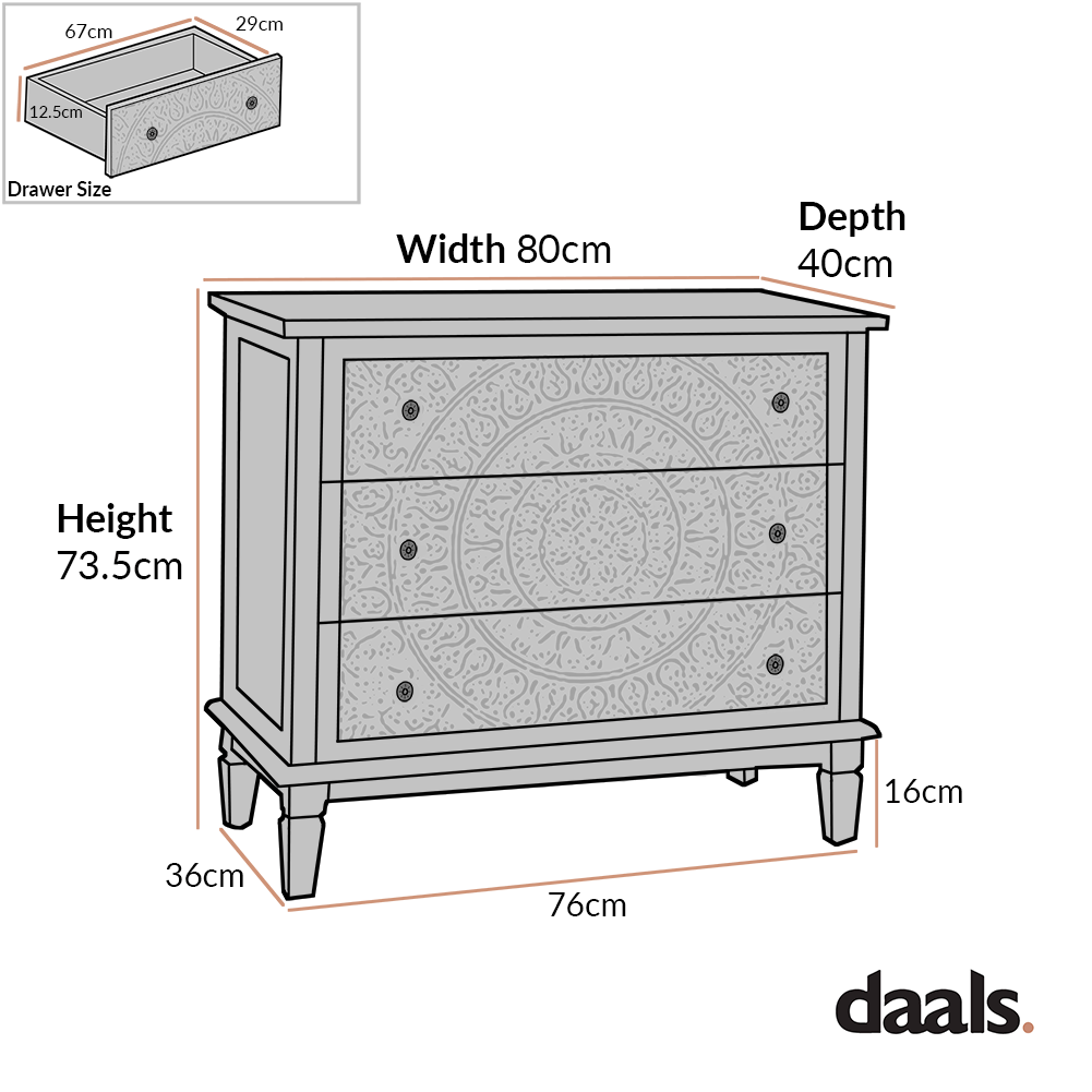 Chantilly Whitewashed Carved 3 Drawer Chest