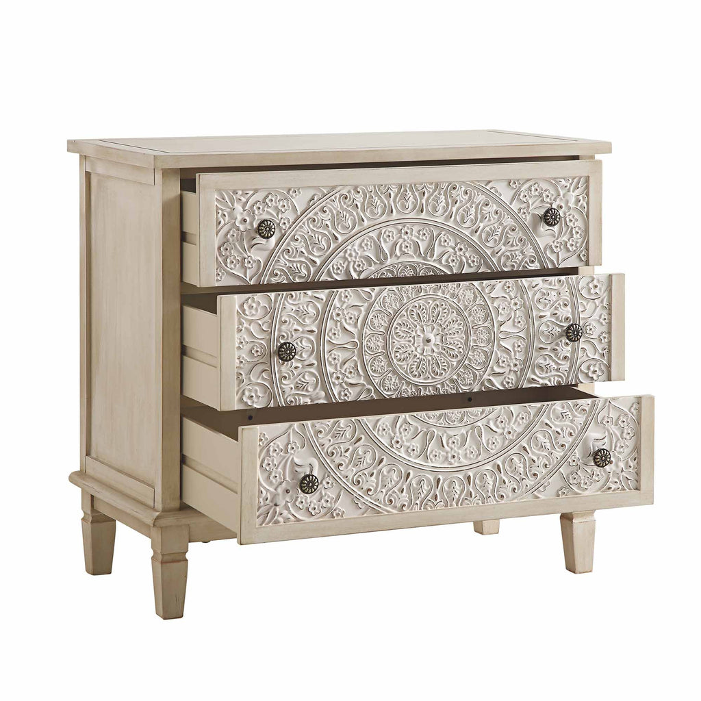 Chantilly Whitewashed Carved 3 Drawer Chest