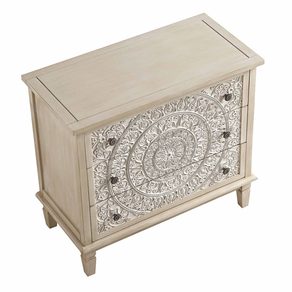 Chantilly Whitewashed Carved 3 Drawer Chest