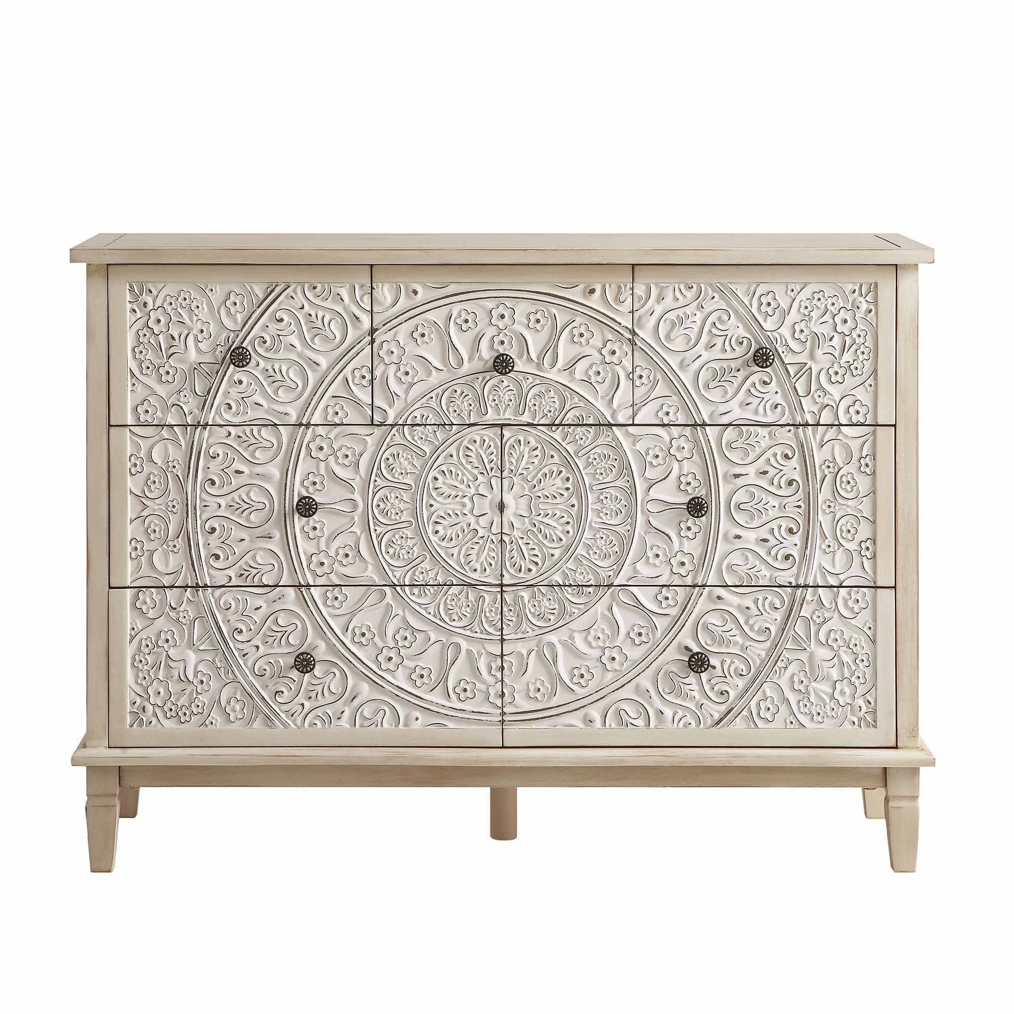 Chantilly Whitewashed Carved 3 over 4 Drawer Chest