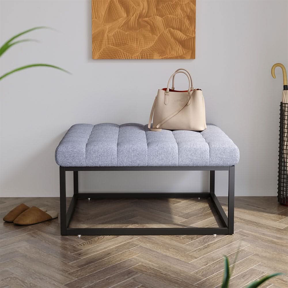 84cm W Square Linen Footstool with Metal Frame