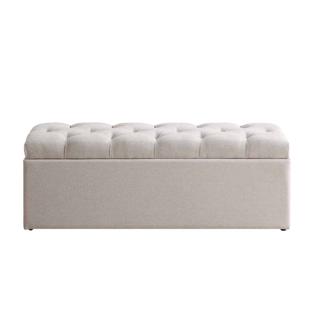 Leamington Deep-Buttoned Ottoman Storage Bench, Oatmeal Fabric