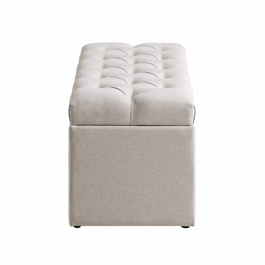Leamington Deep-Buttoned Ottoman Storage Bench, Oatmeal Fabric