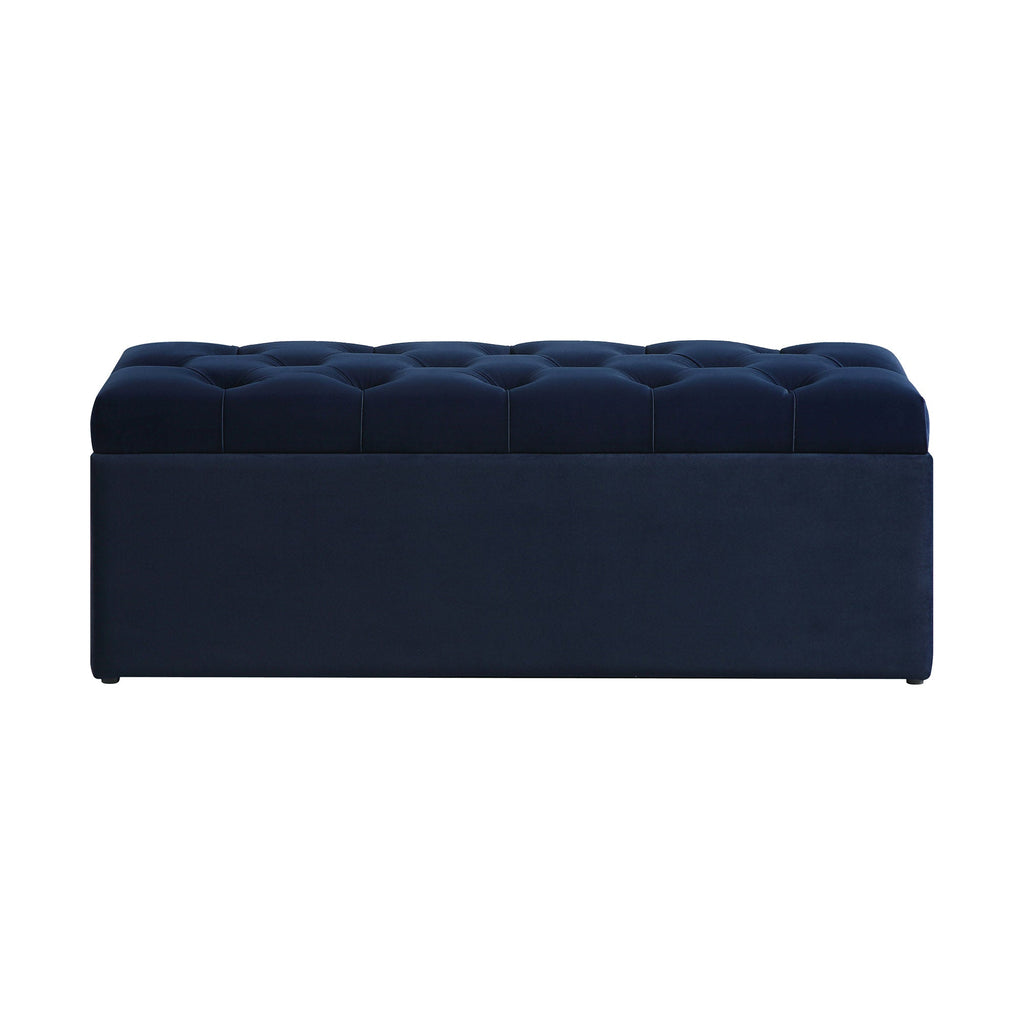Leamington Deep-Buttoned Ottoman Storage Bench, Midnight Blue Velvet