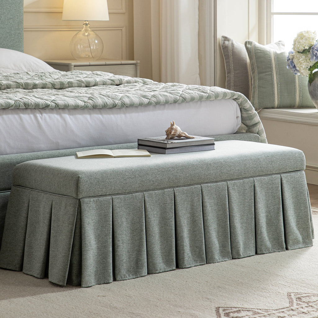 Egerton Box-Pleat Storage Bench, Pale Aqua Brushed Fabric