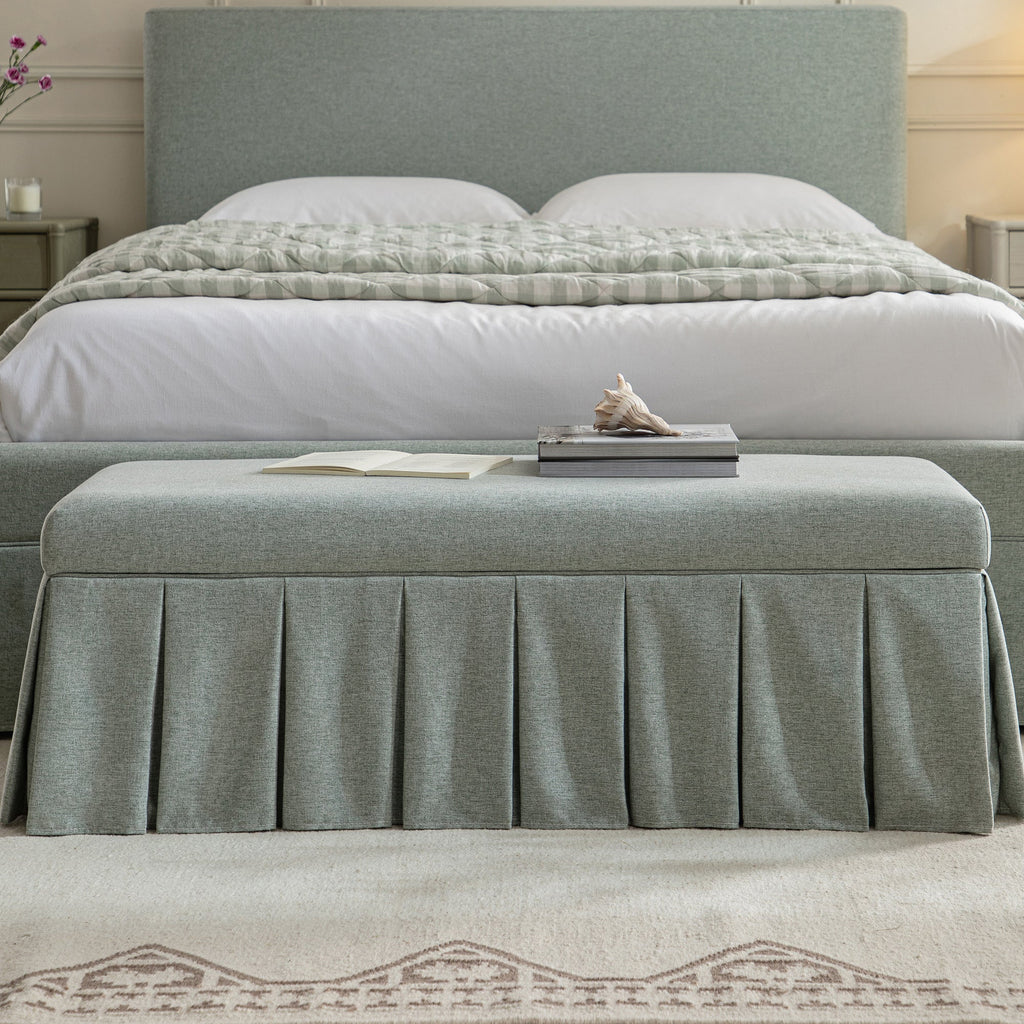 Egerton Box-Pleat Storage Bench, Pale Aqua Brushed Fabric