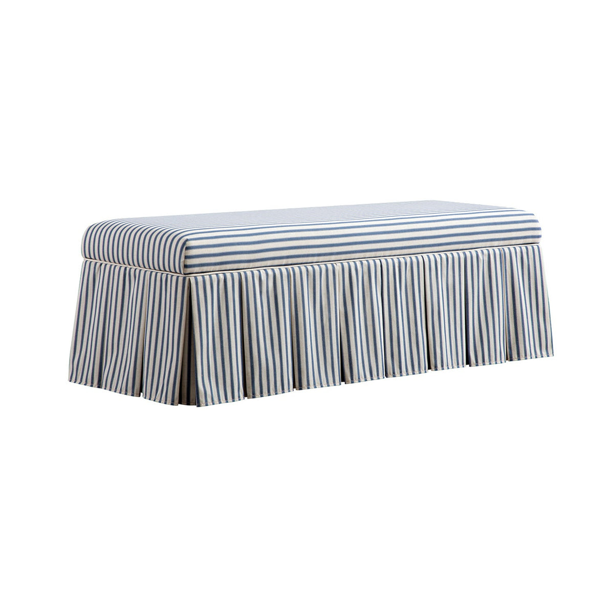 Egerton Box-Pleat Storage Bench, Blue Striped Linen