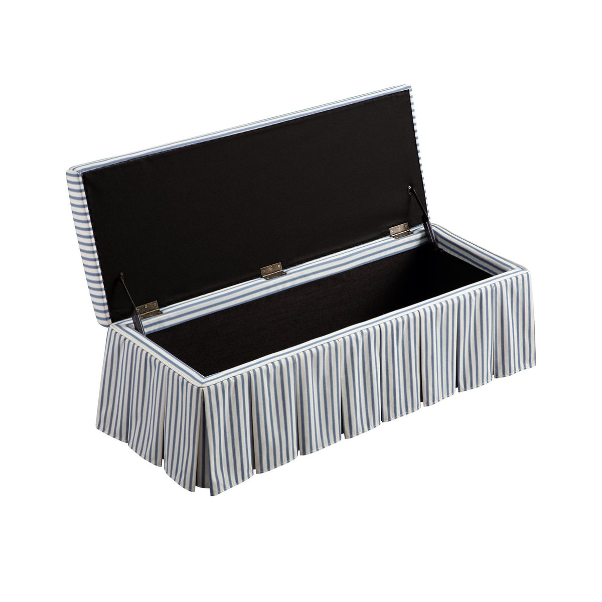 Egerton Box-Pleat Storage Bench, Blue Striped Linen