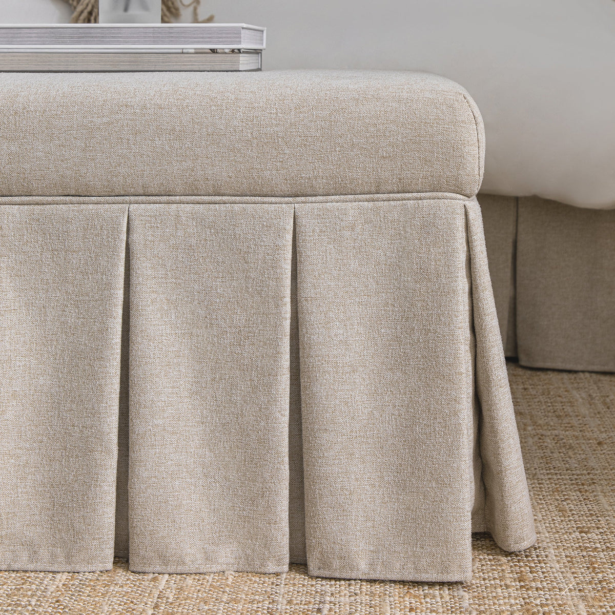 Egerton Box-Pleat Storage Bench, Oatmeal Brushed Fabric