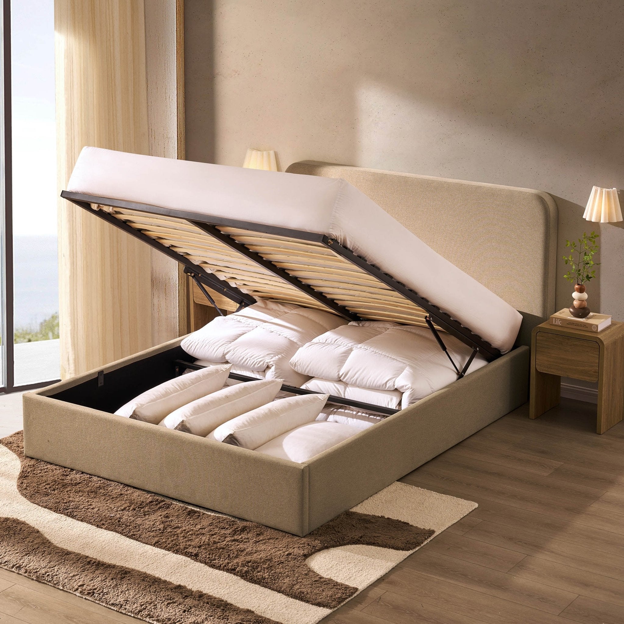 Ascot Ottoman Storage Bed - Oatmeal